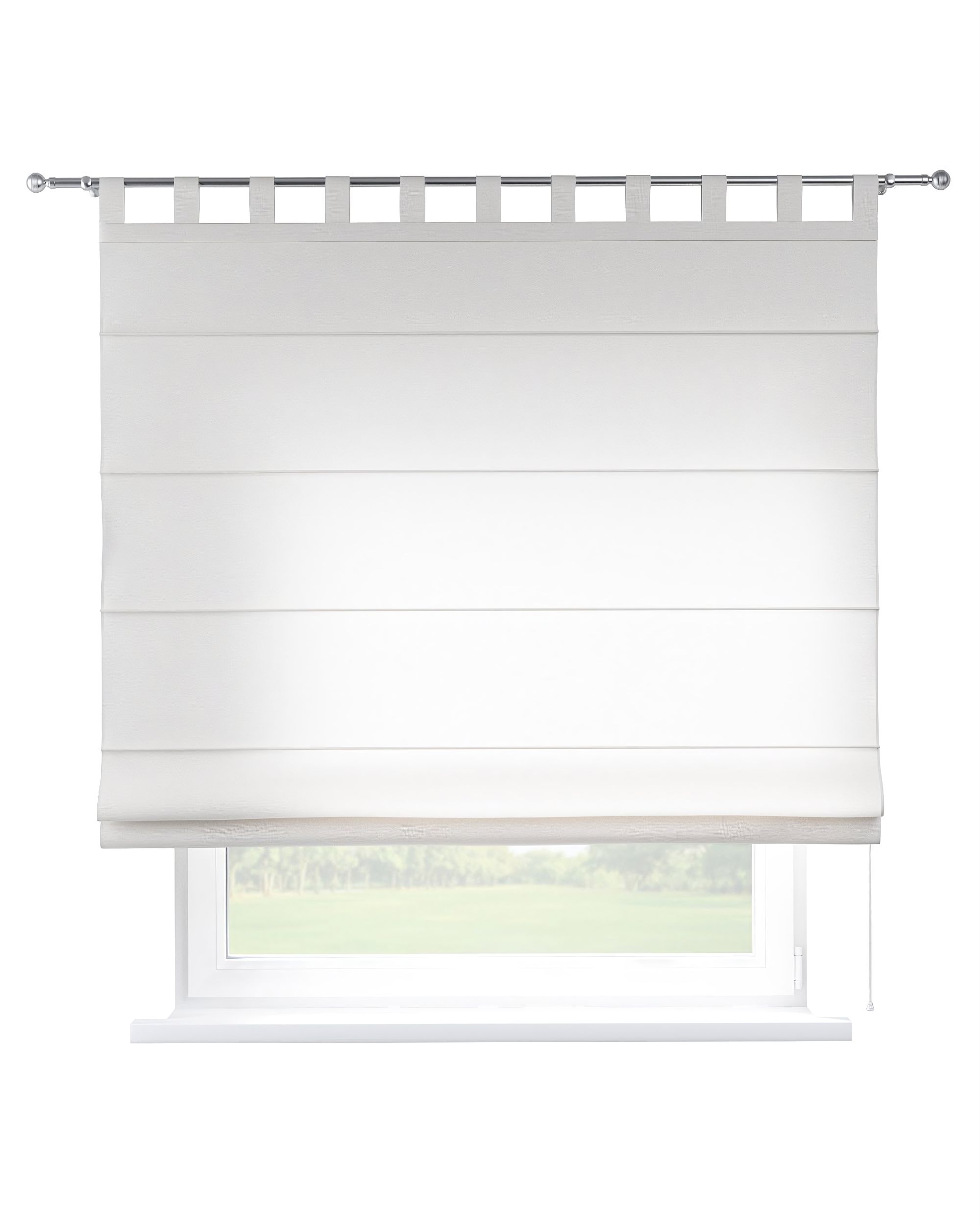 Store romain Verona couleur blanc tissu semi-transparent, tresse