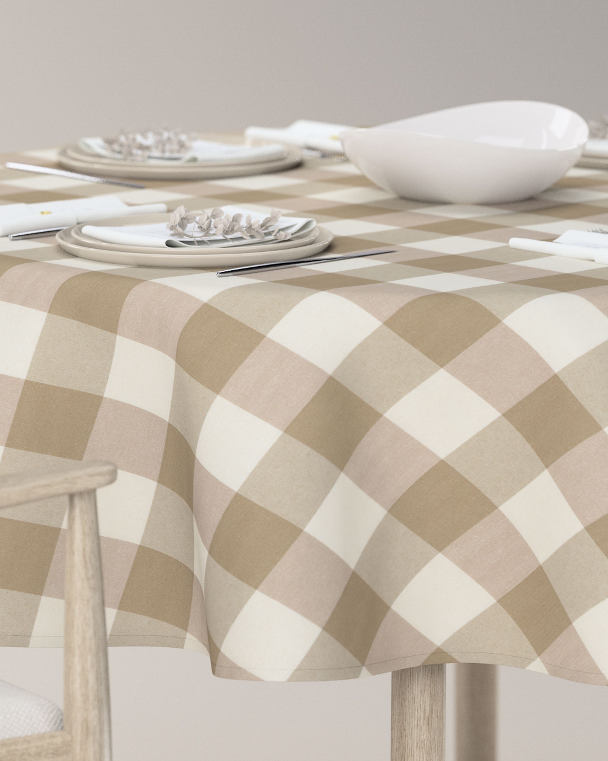 Nappe ronde couleur beige tissu à motifs (hover)