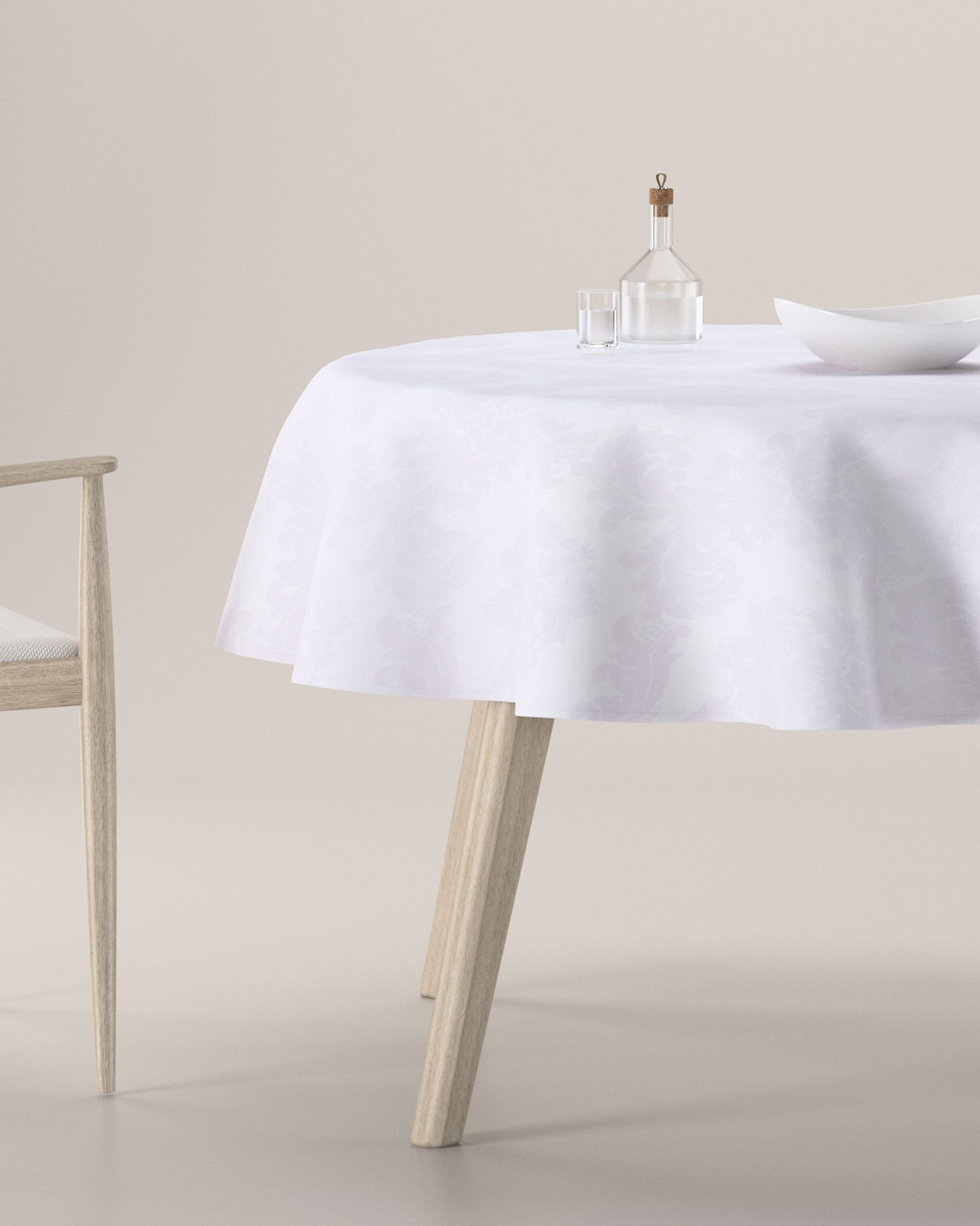 Nappe ronde couleur blanc tissu brillant, tresse, à motifs
