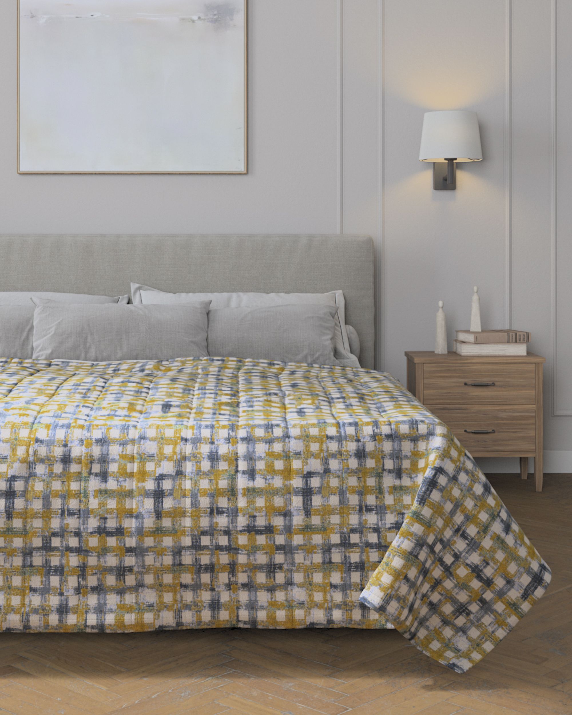 Couvre-lit matelassé à motif rayures couleur bleu tissu tresse, à motifs (hover)