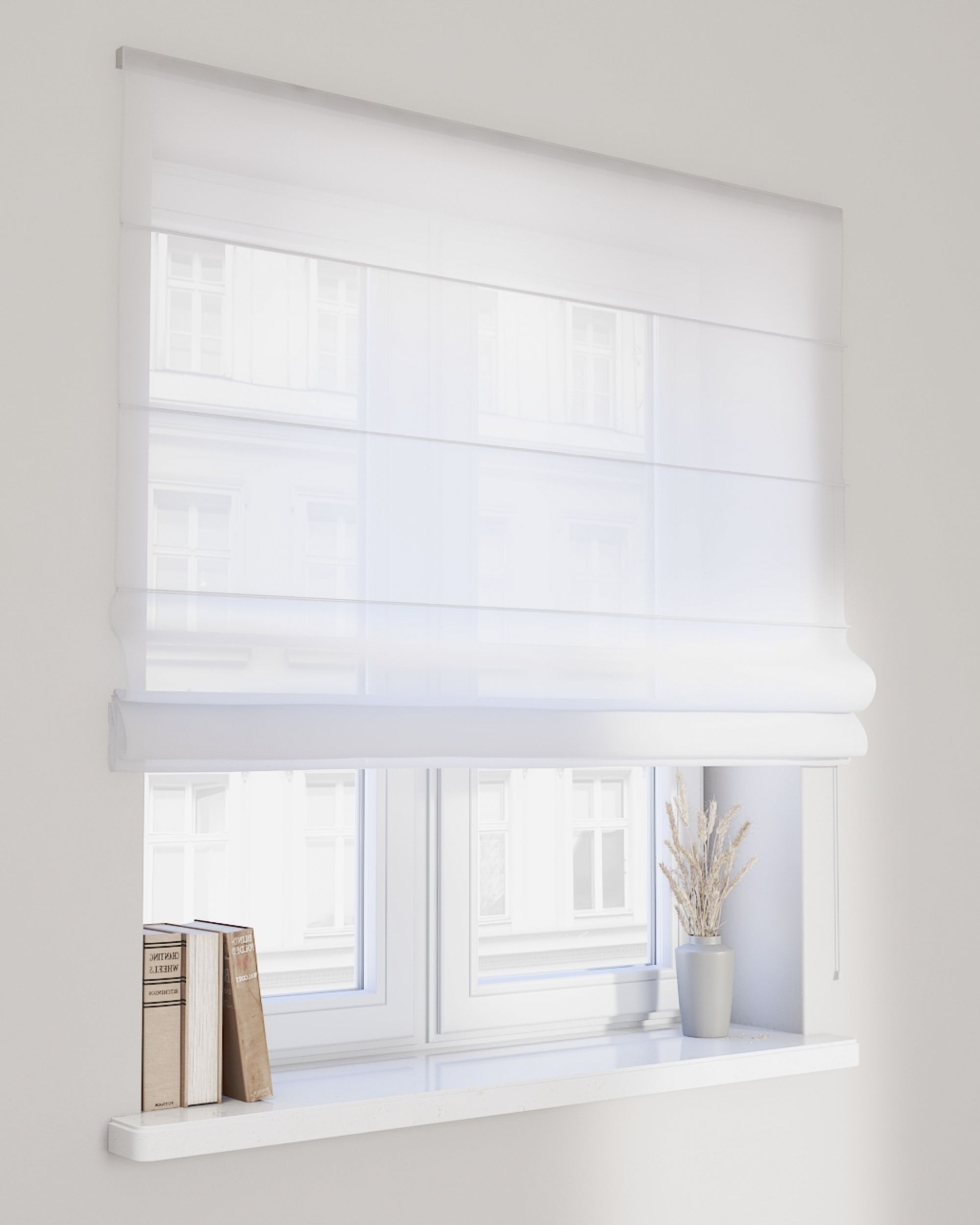 Store bateau en voile Sienne couleur blanc tissu semi-transparent, brillant