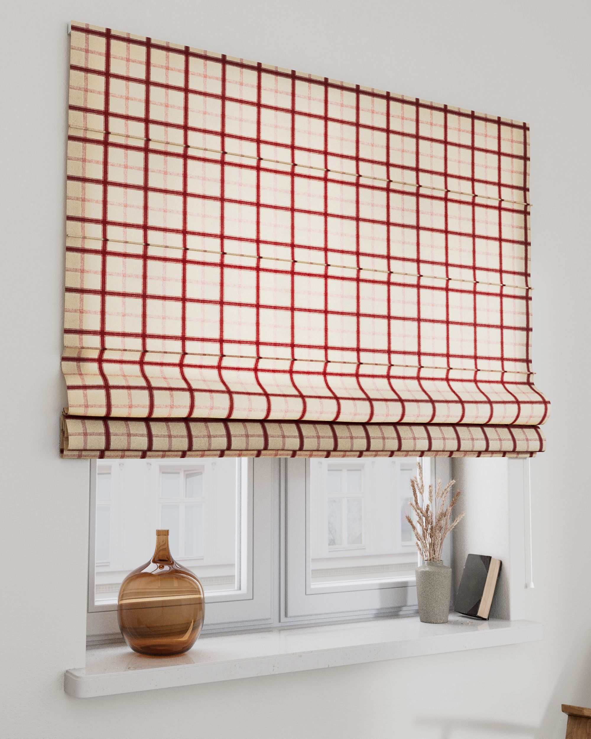 Store romain Capri couleur rouge tissu à motifs