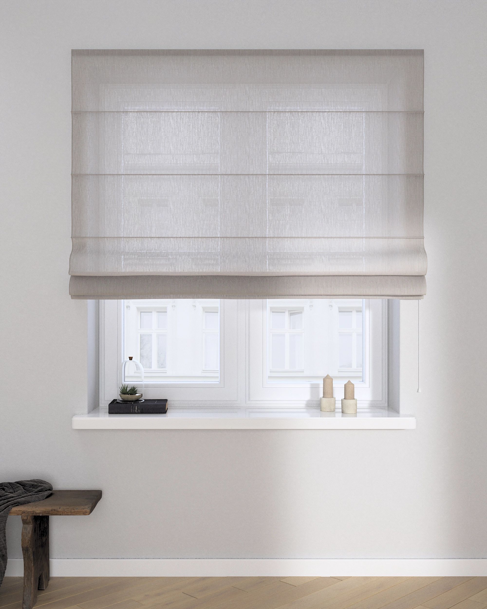 Store romain Capri couleur beige tissu semi-transparent, tresse