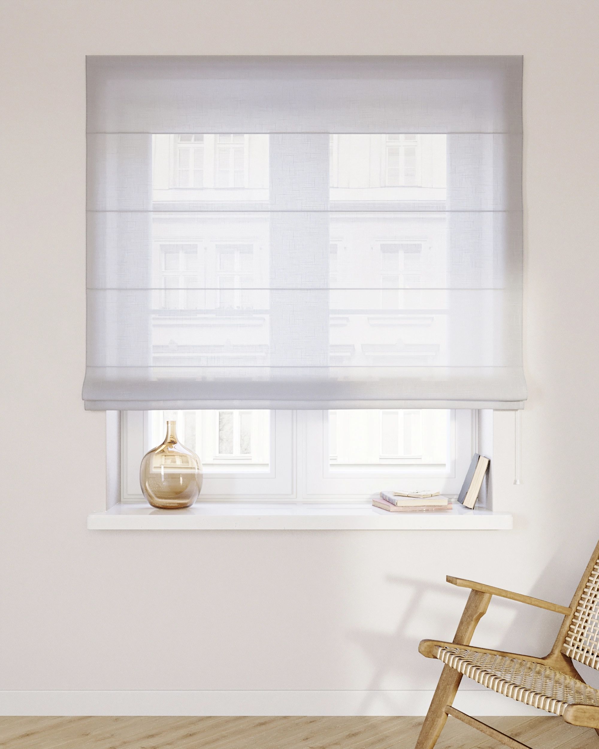 Store romain Capri couleur crème tissu semi-transparent, tresse (hover)