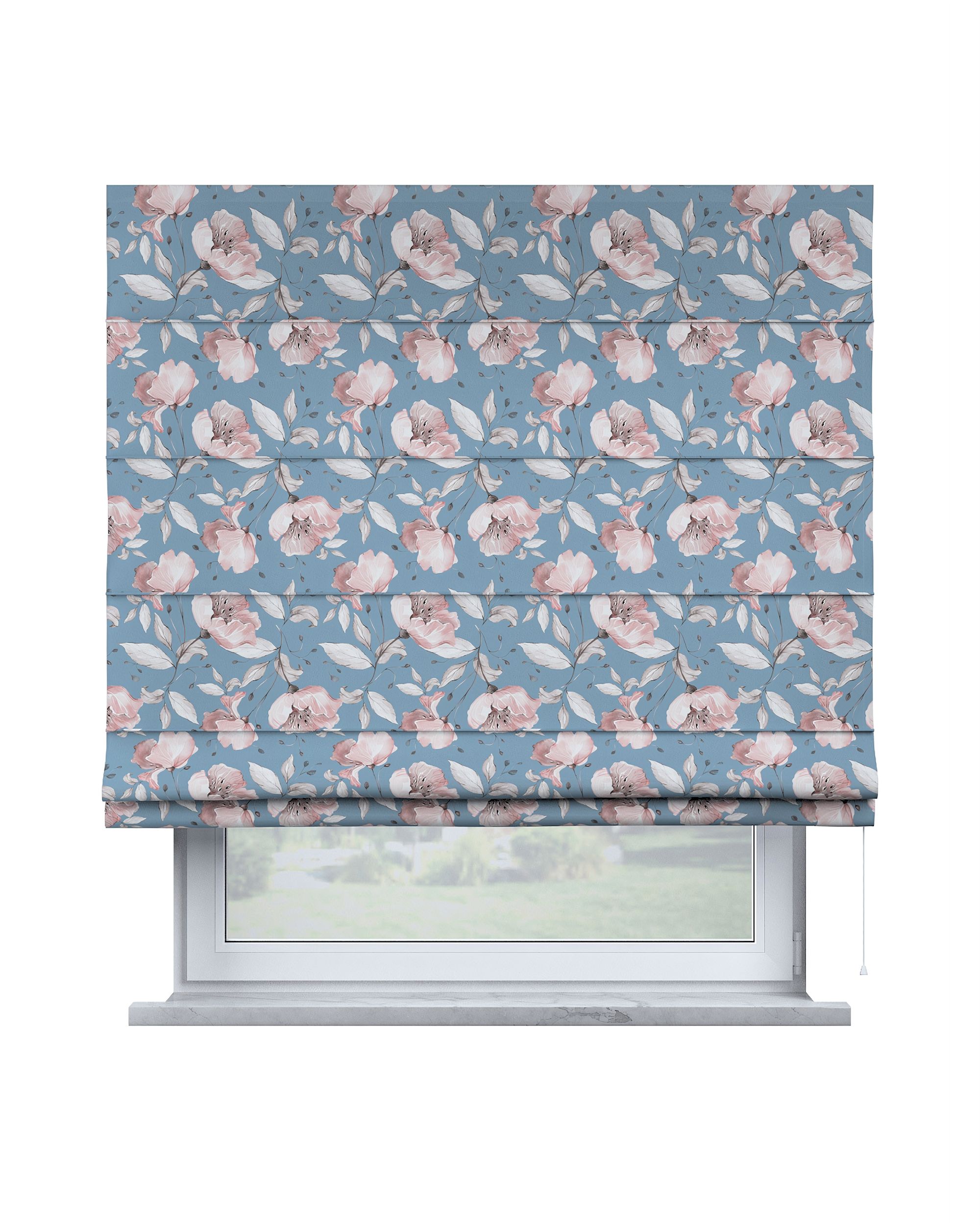 Store romain Capri couleur bleu tissu à motifs