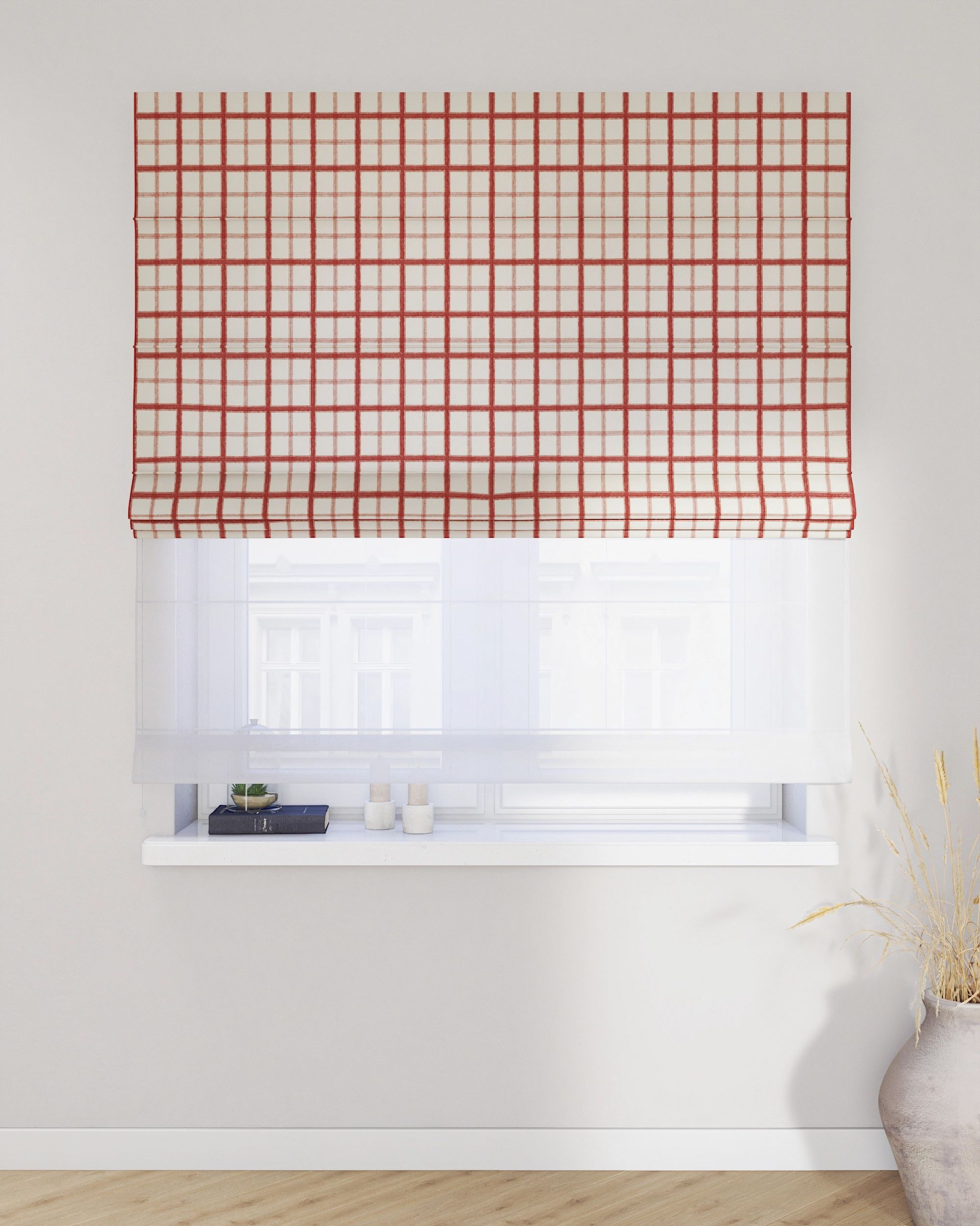 Store romain Duo couleur rouge tissu à motifs (hover)