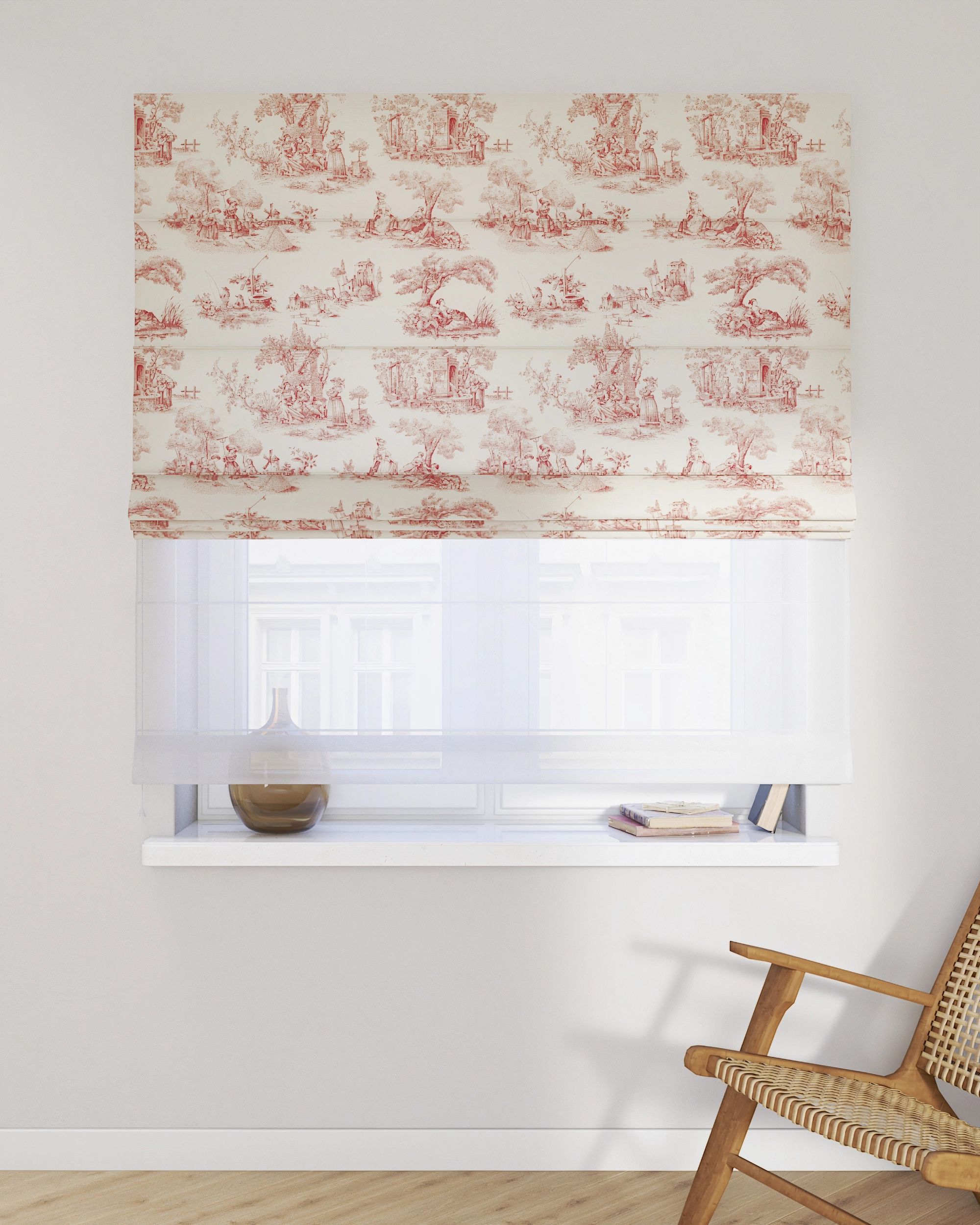 Store romain Duo couleur rouge tissu à motifs (hover)