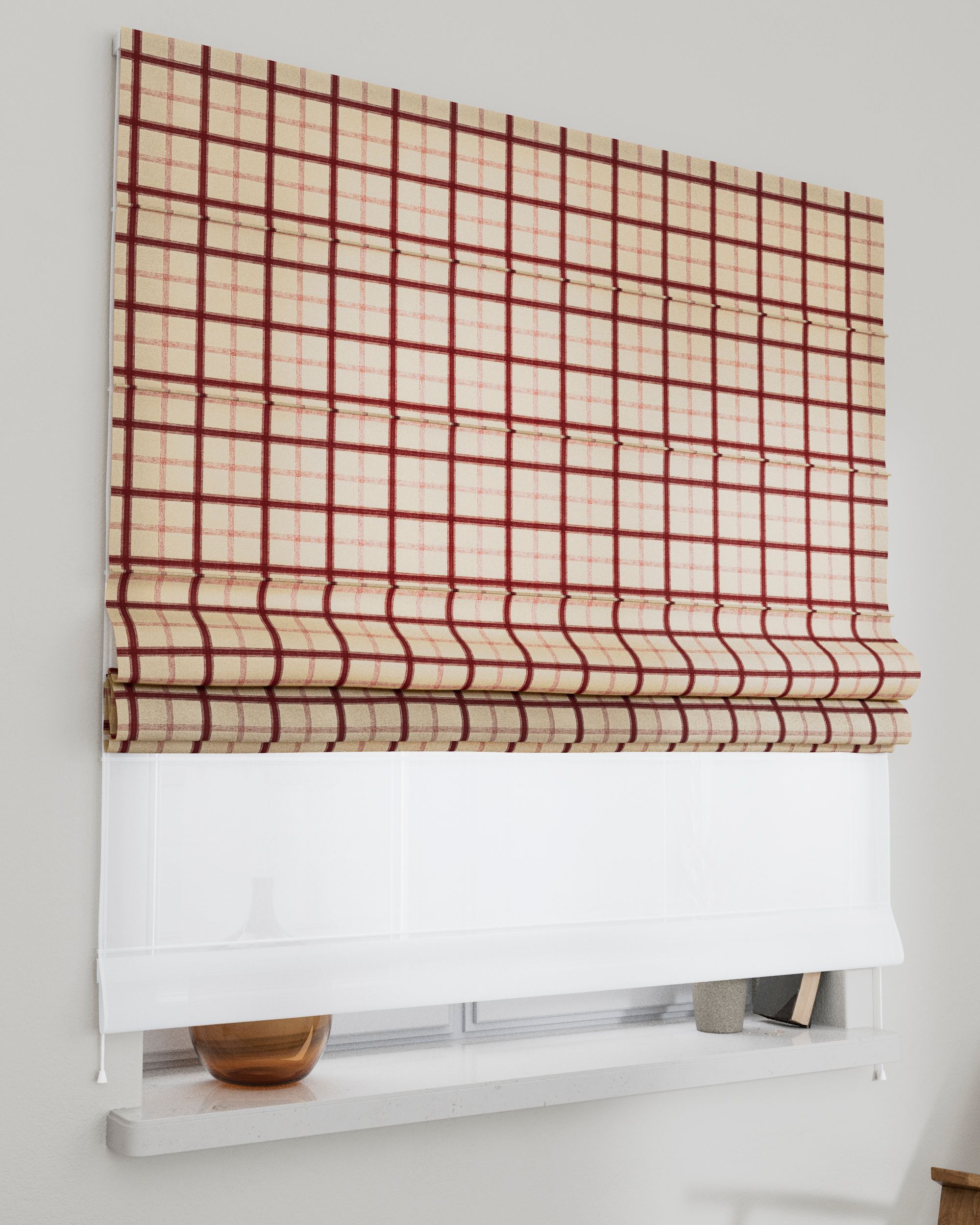 Store romain Duo couleur rouge tissu à motifs