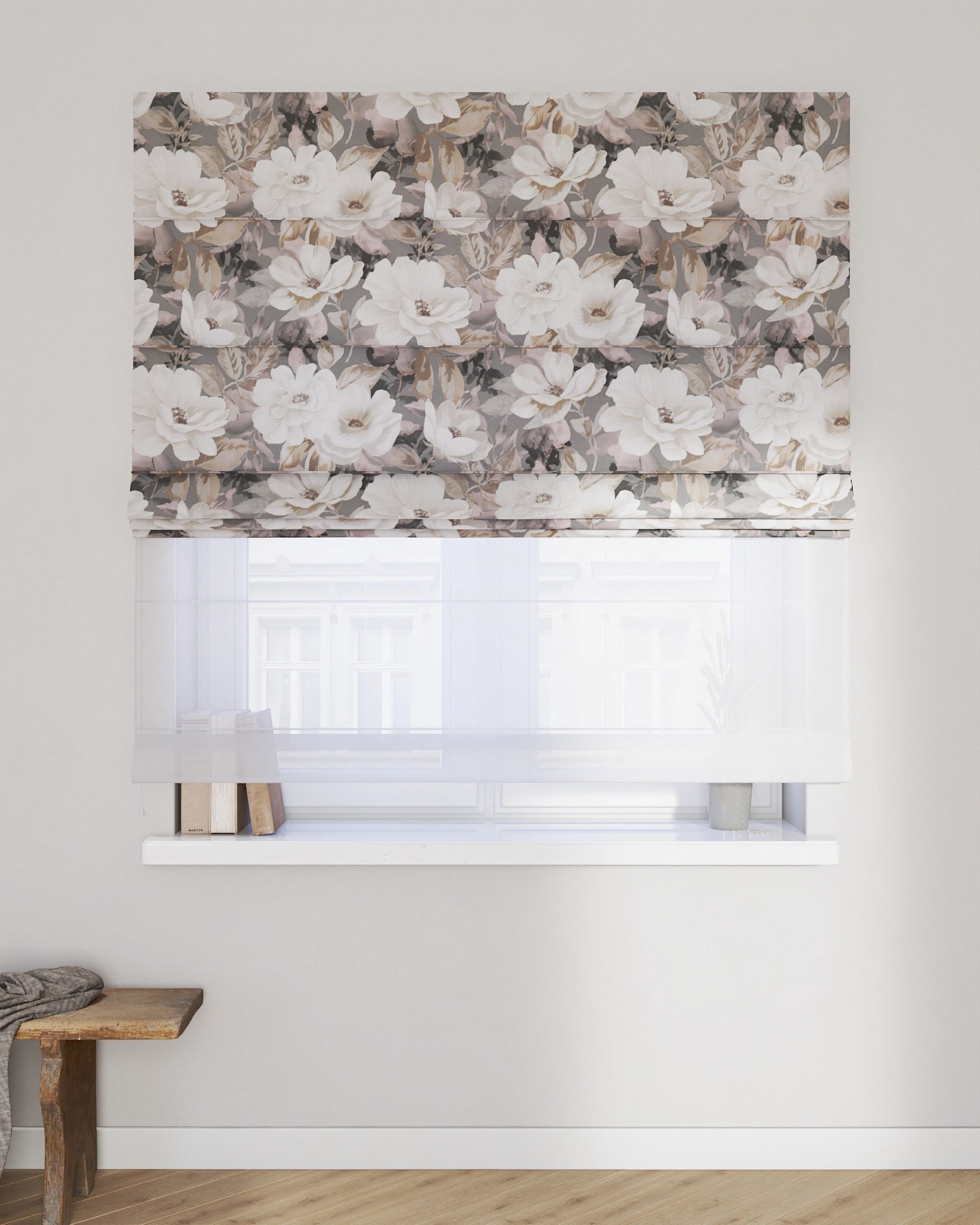 Store romain Duo couleur gris tissu à motifs (hover)