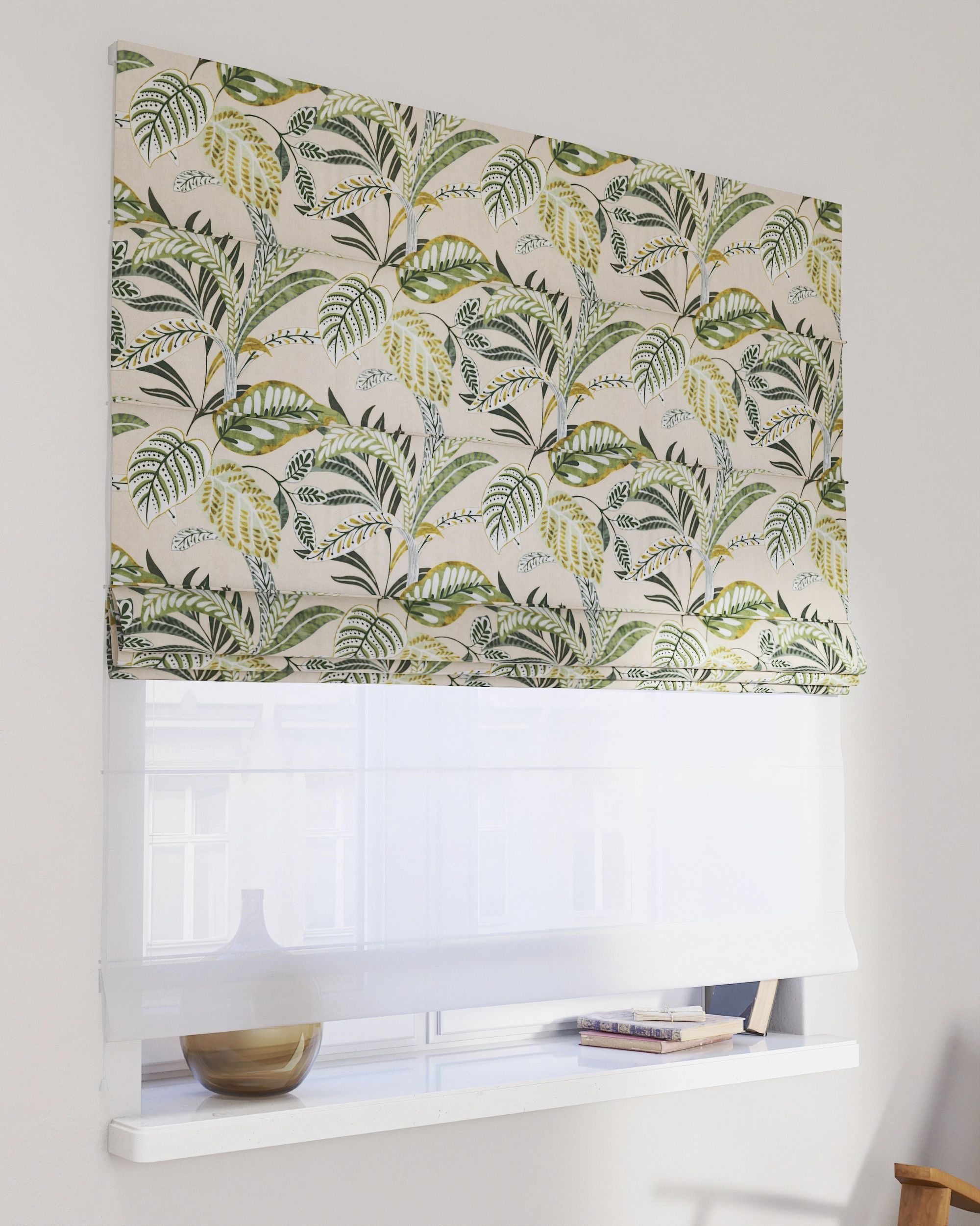 Store romain Duo couleur vert tissu à motifs