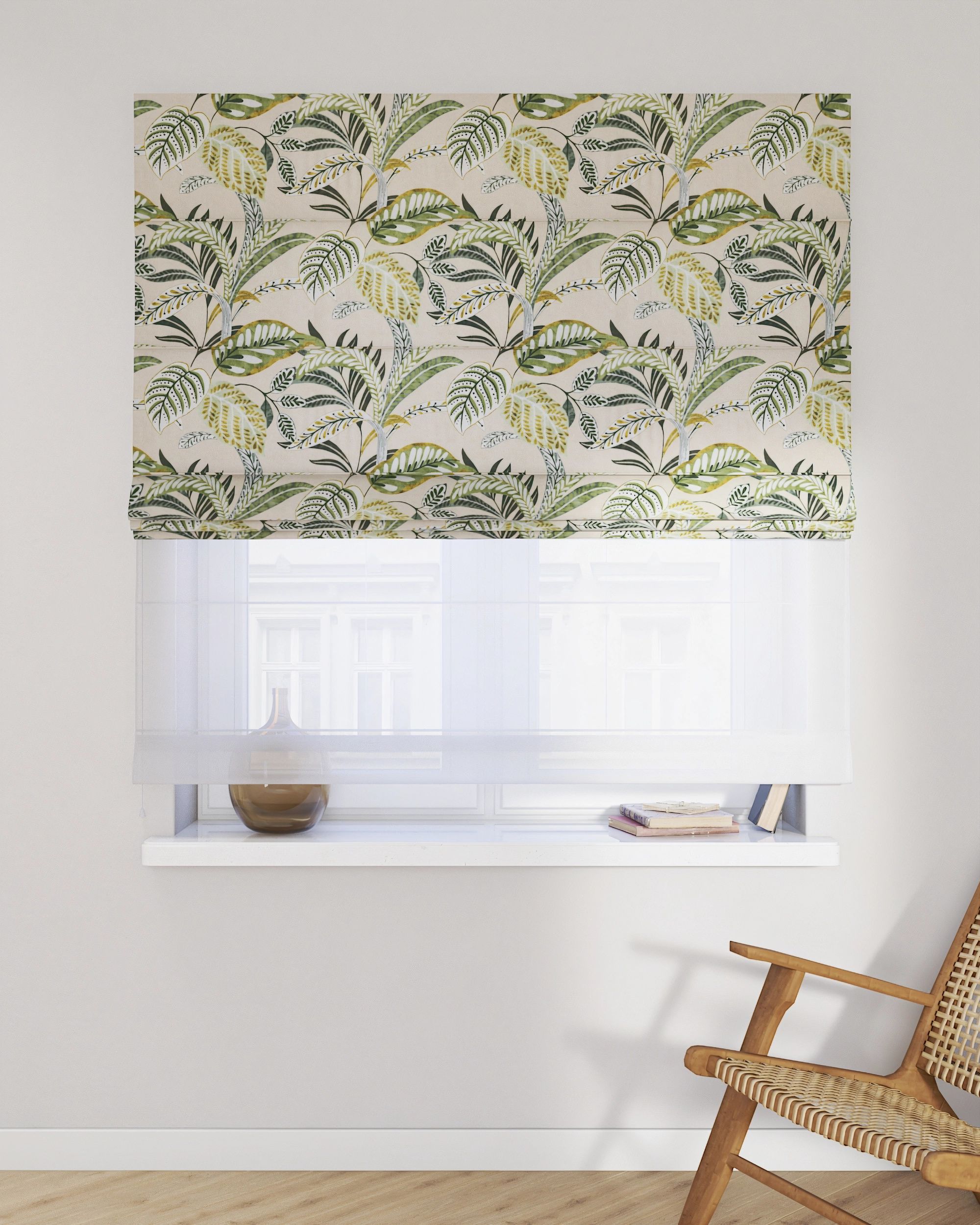 Store romain Duo couleur vert tissu à motifs (hover)