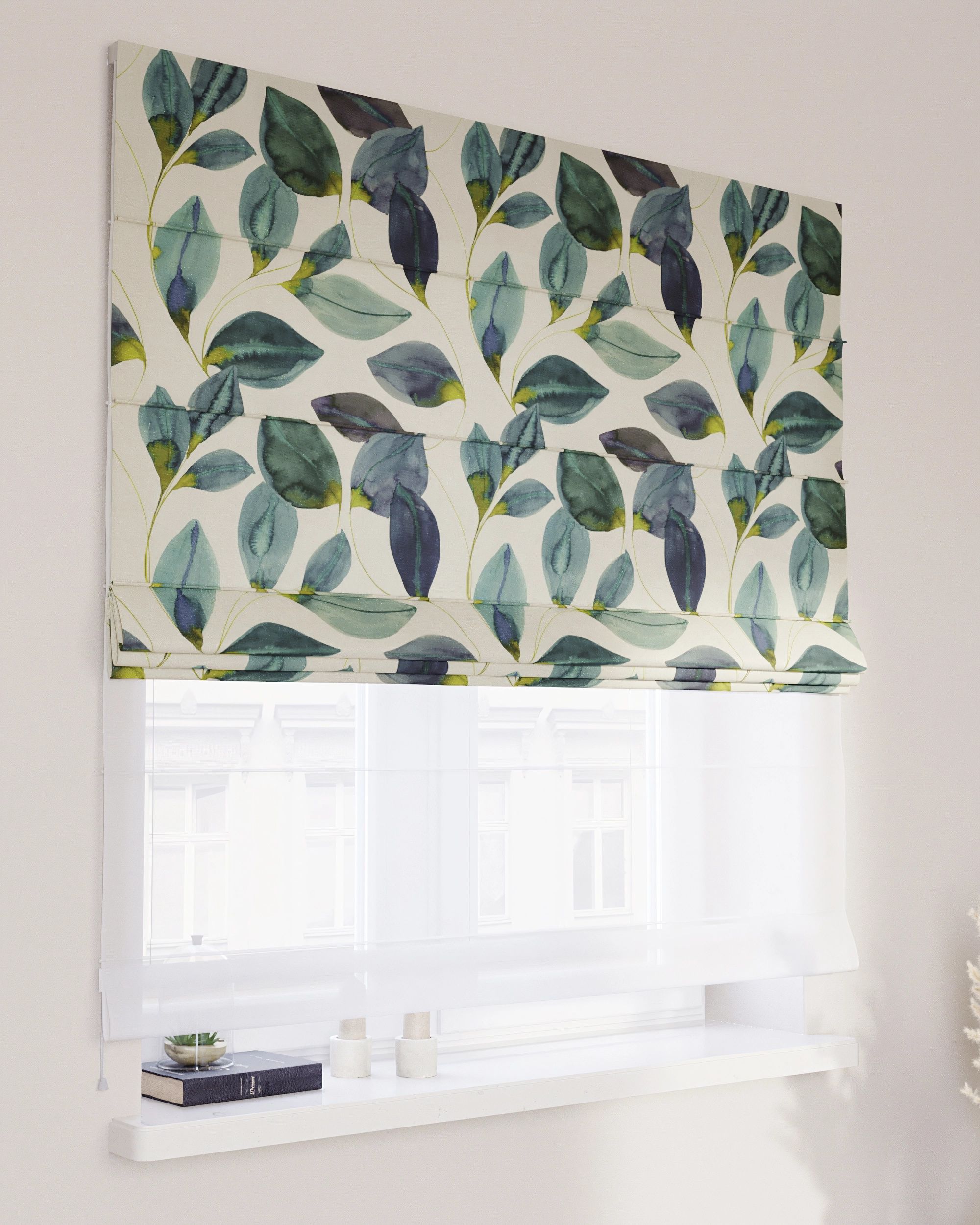 Store romain Duo couleur vert tissu à motifs