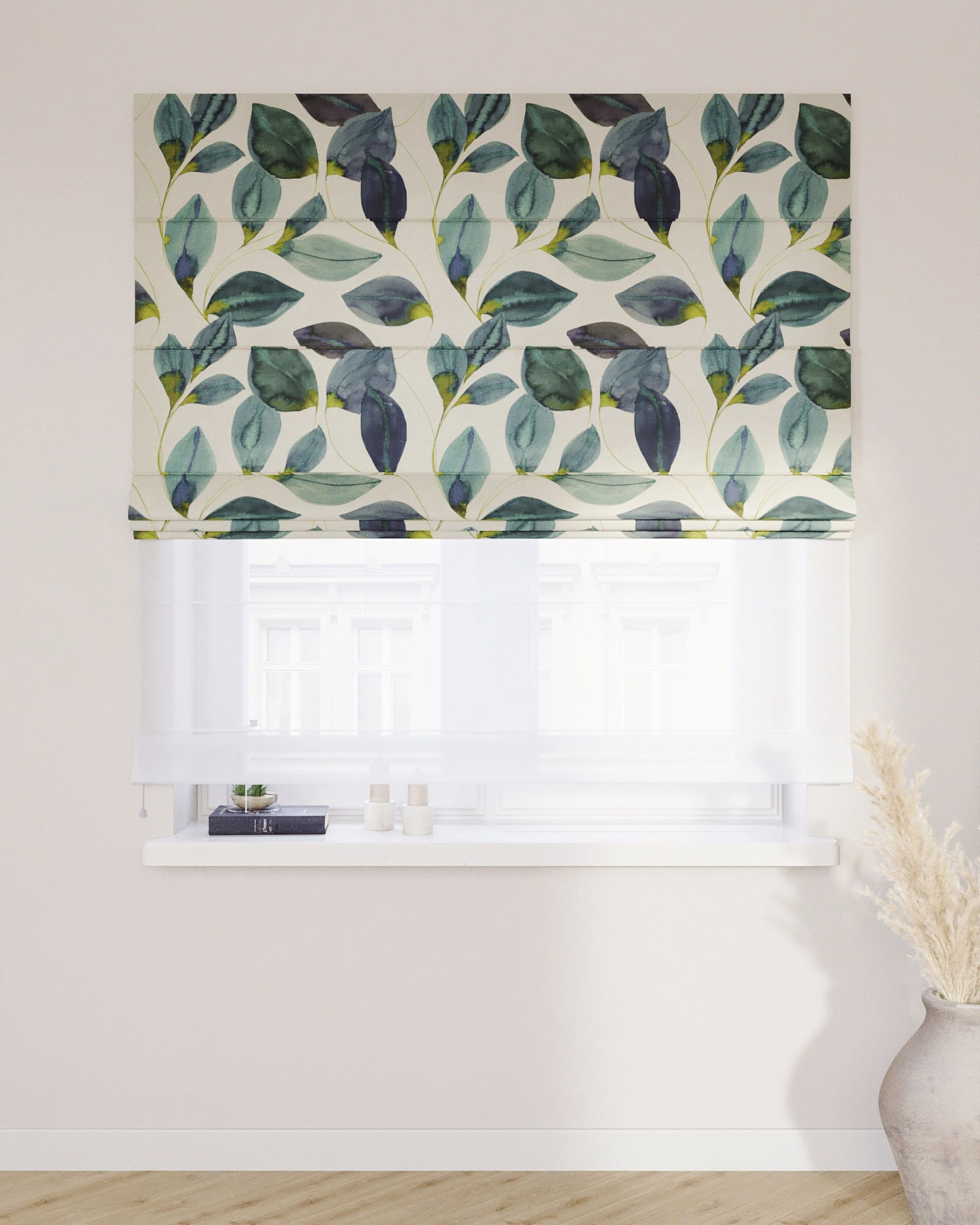 Store romain Duo couleur vert tissu à motifs (hover)