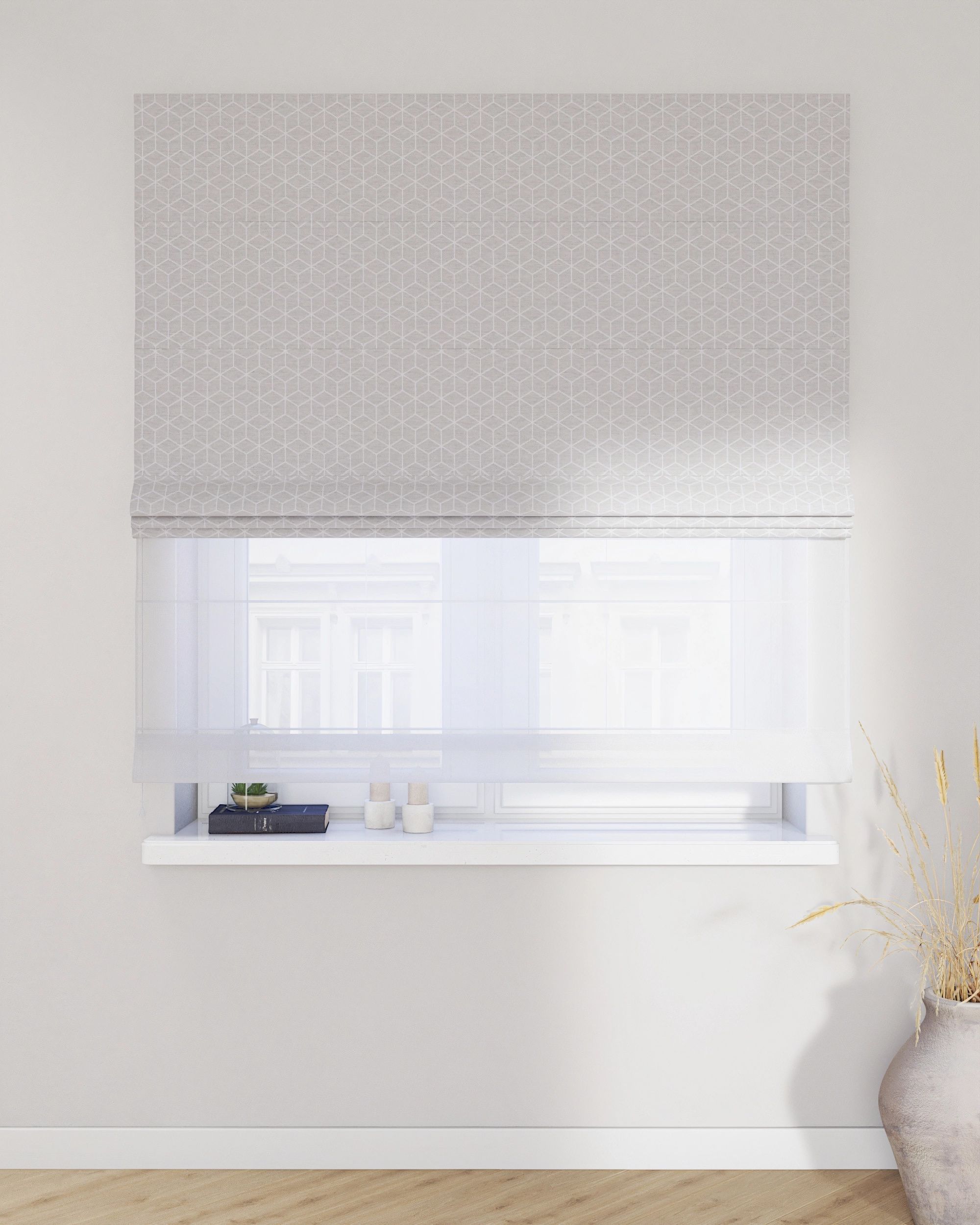 Store romain Duo couleur gris tissu tresse, à motifs (hover)