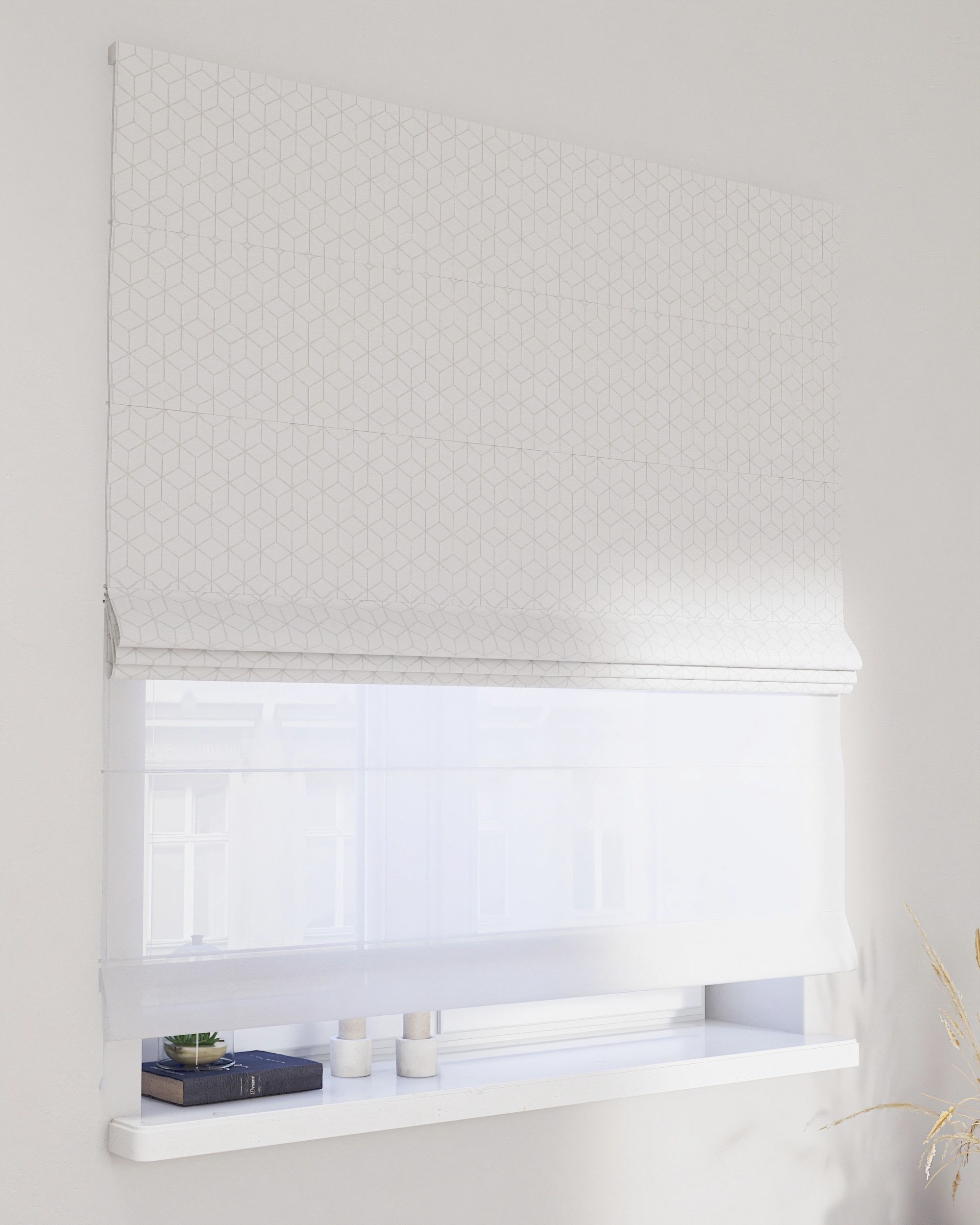 Store romain Duo couleur blanc tissu tresse, à motifs