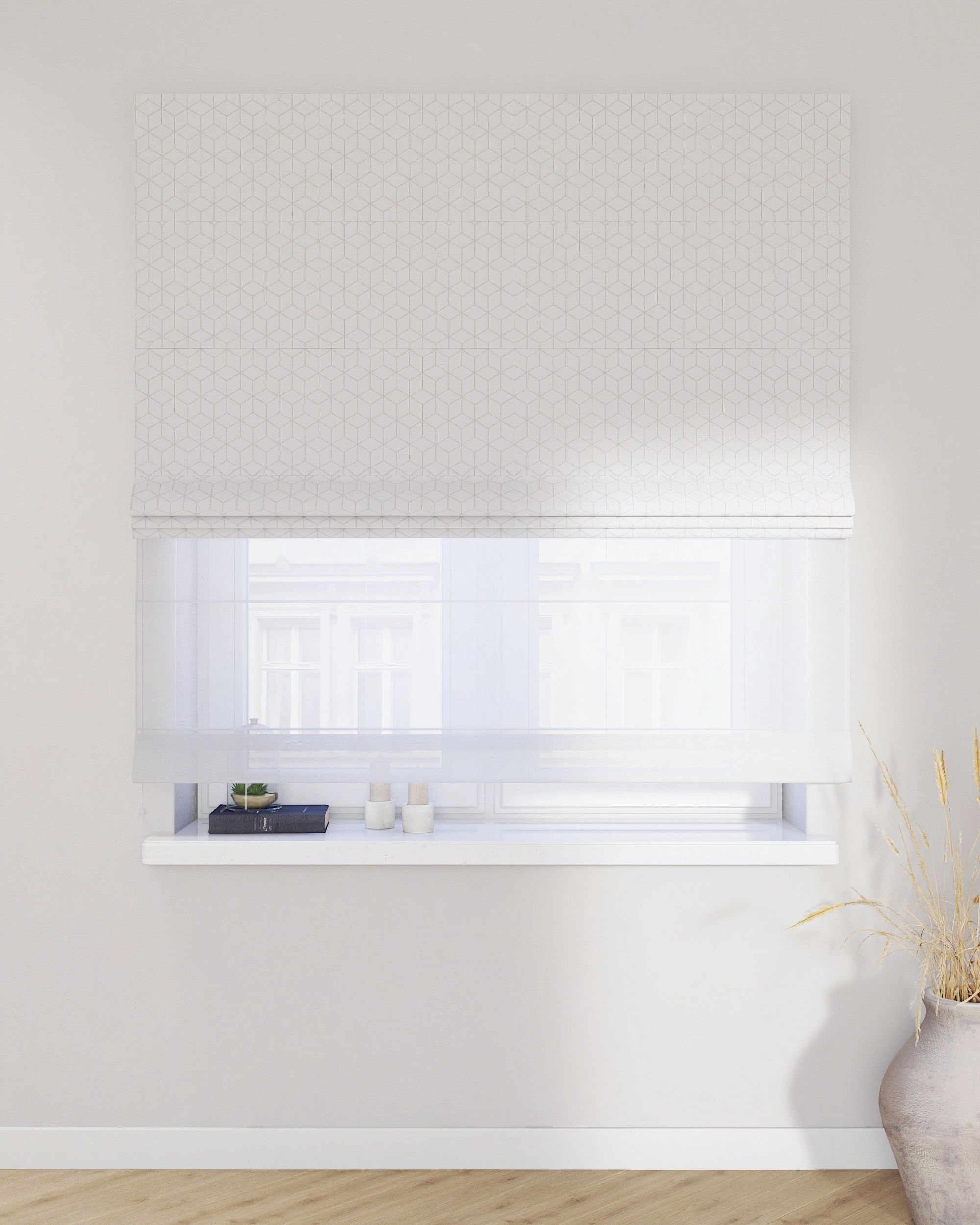 Store romain Duo couleur blanc tissu tresse, à motifs (hover)