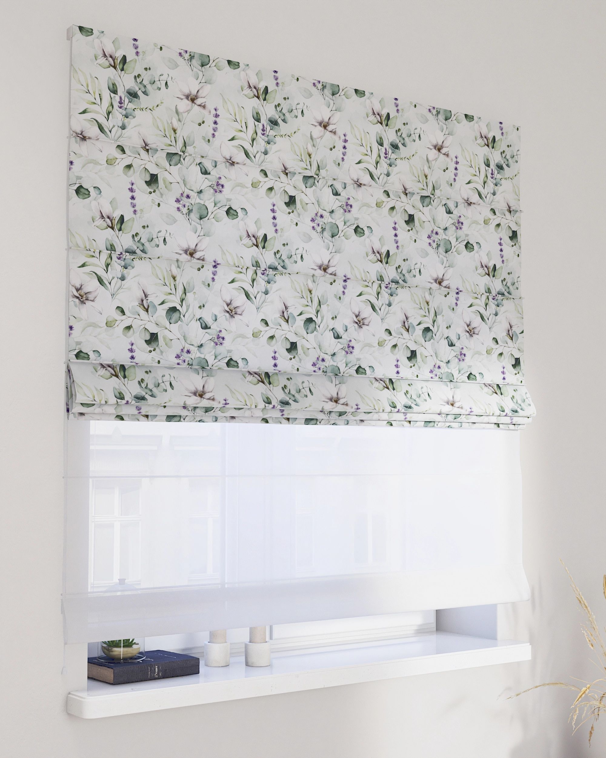 Store romain Duo couleur vert tissu à motifs