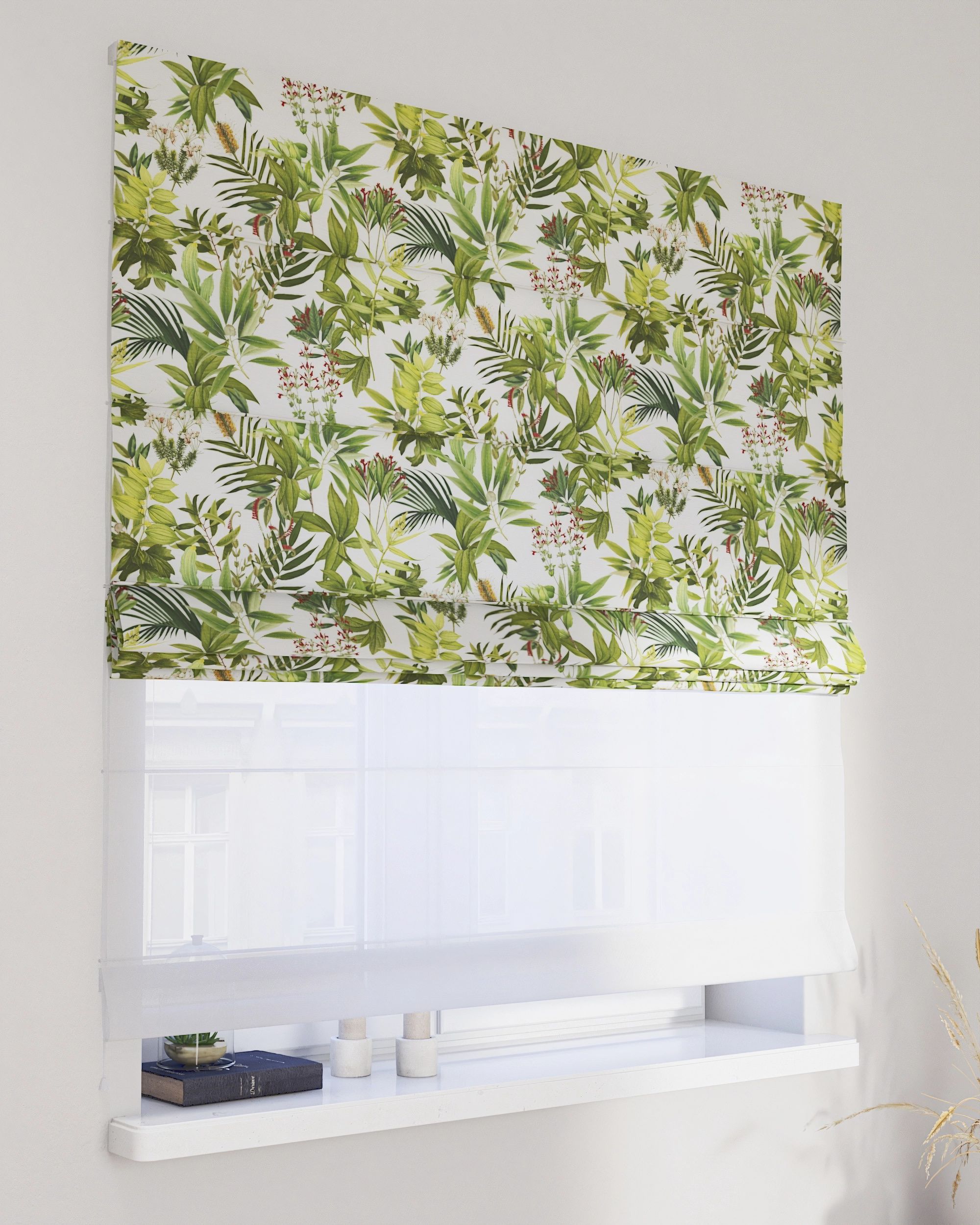 Store romain Duo couleur vert tissu à motifs