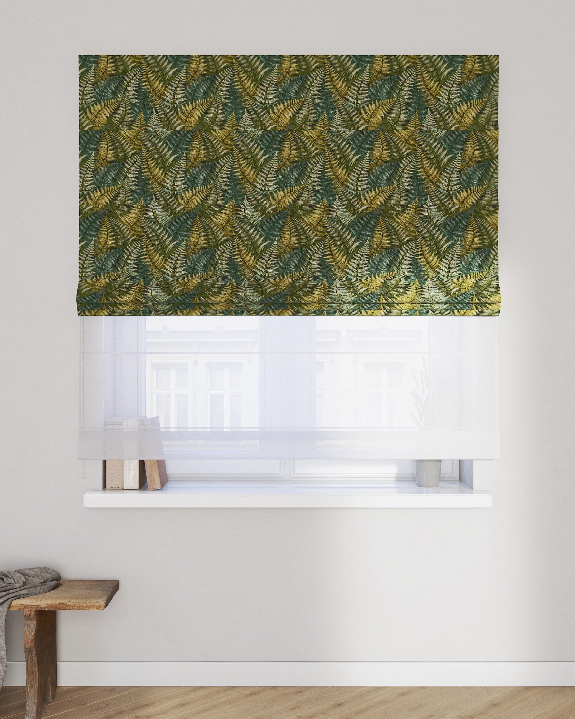 Store romain Duo couleur vert tissu tresse, à motifs (hover)