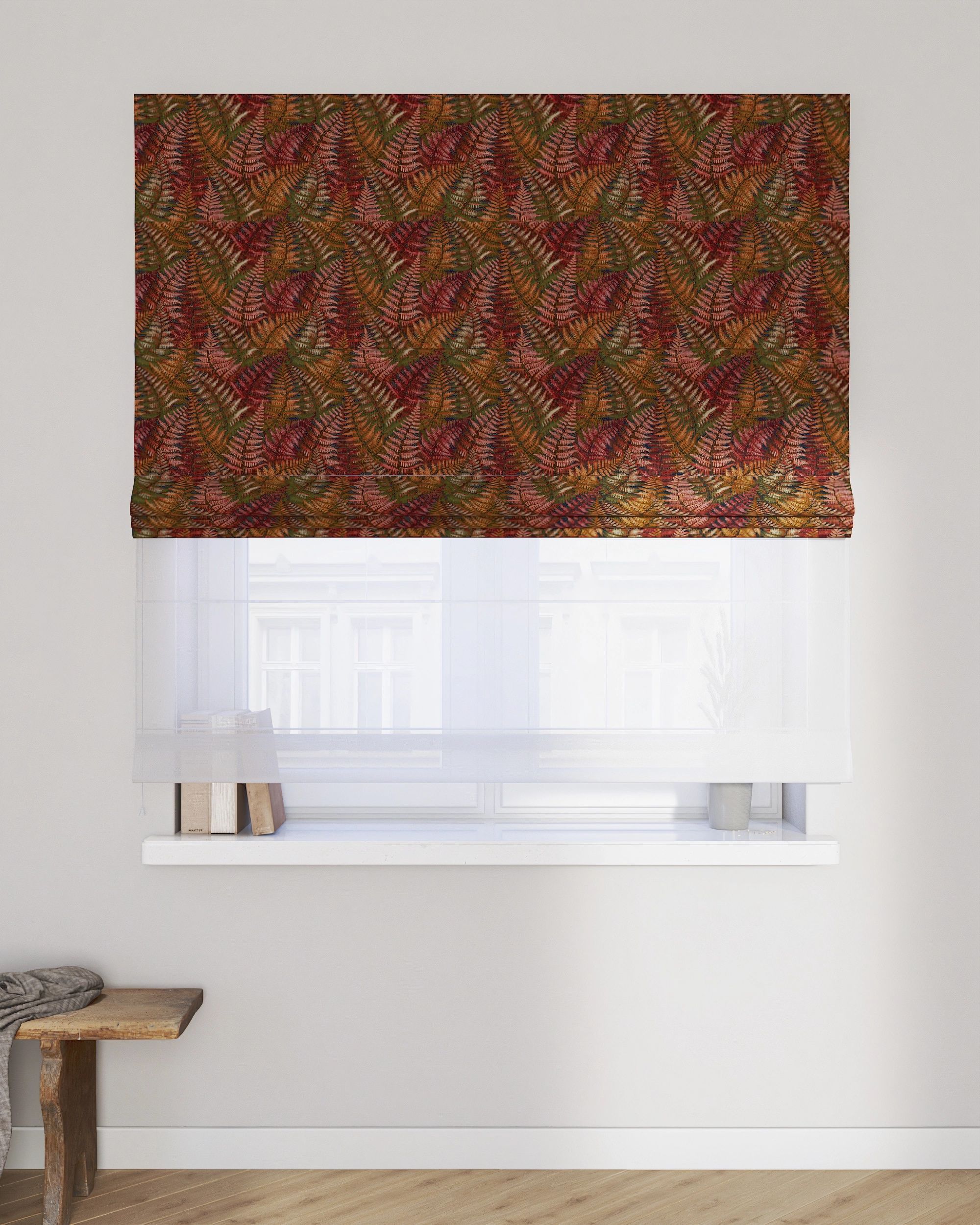 Store romain Duo couleur bordeaux tissu tresse, à motifs (hover)