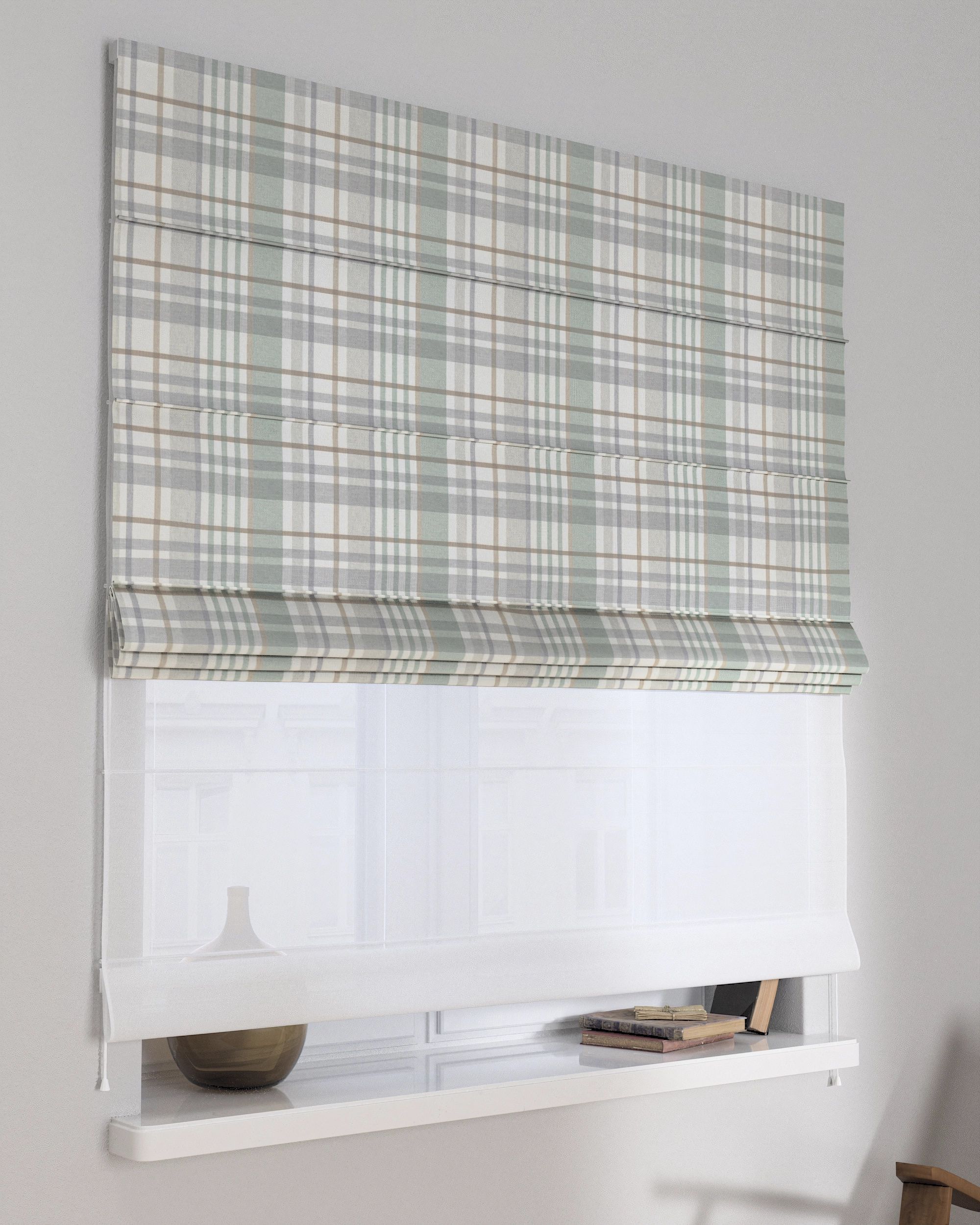 Store romain Duo couleur vert tissu à motifs (hover)