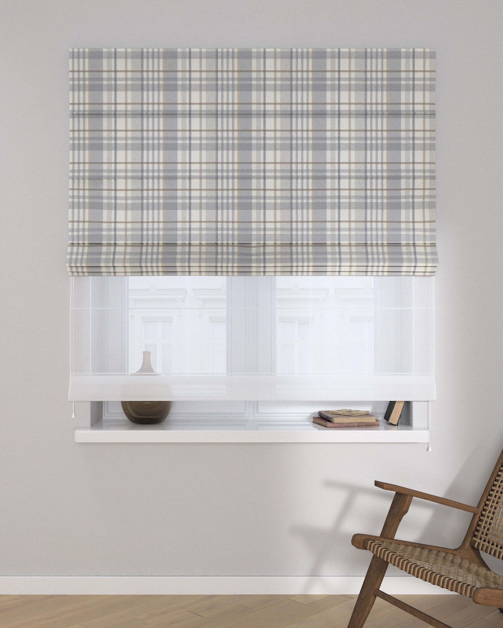 Store romain Duo couleur gris tissu à motifs