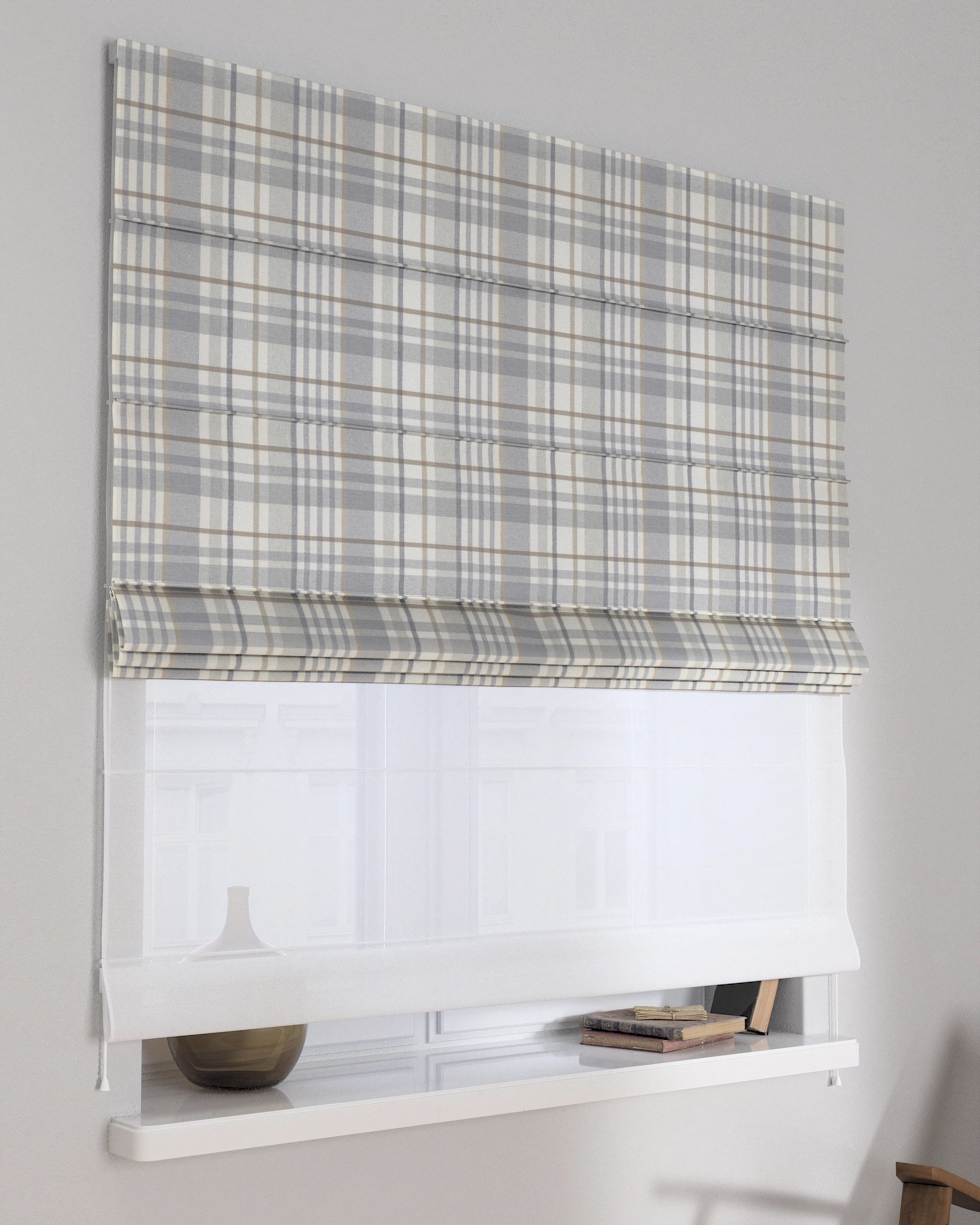 Store romain Duo couleur gris tissu à motifs (hover)