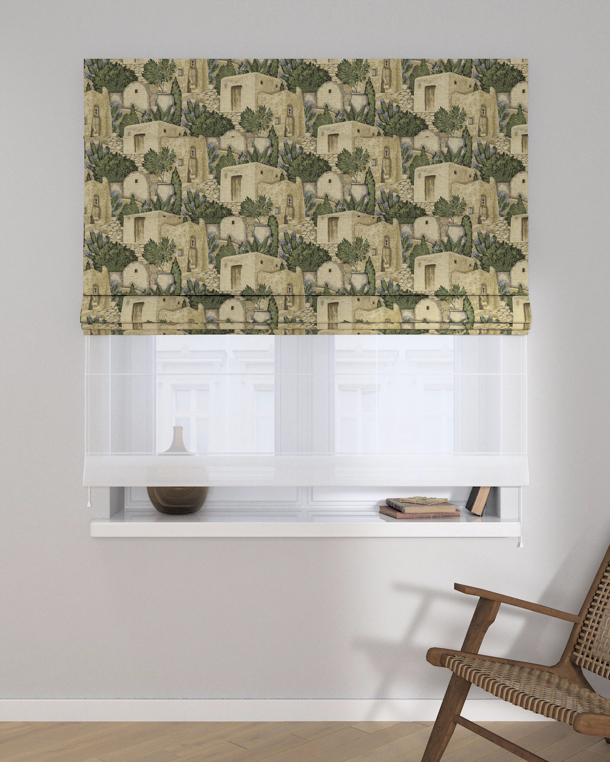 Store romain Duo couleur beige tissu tresse, à motifs (hover)