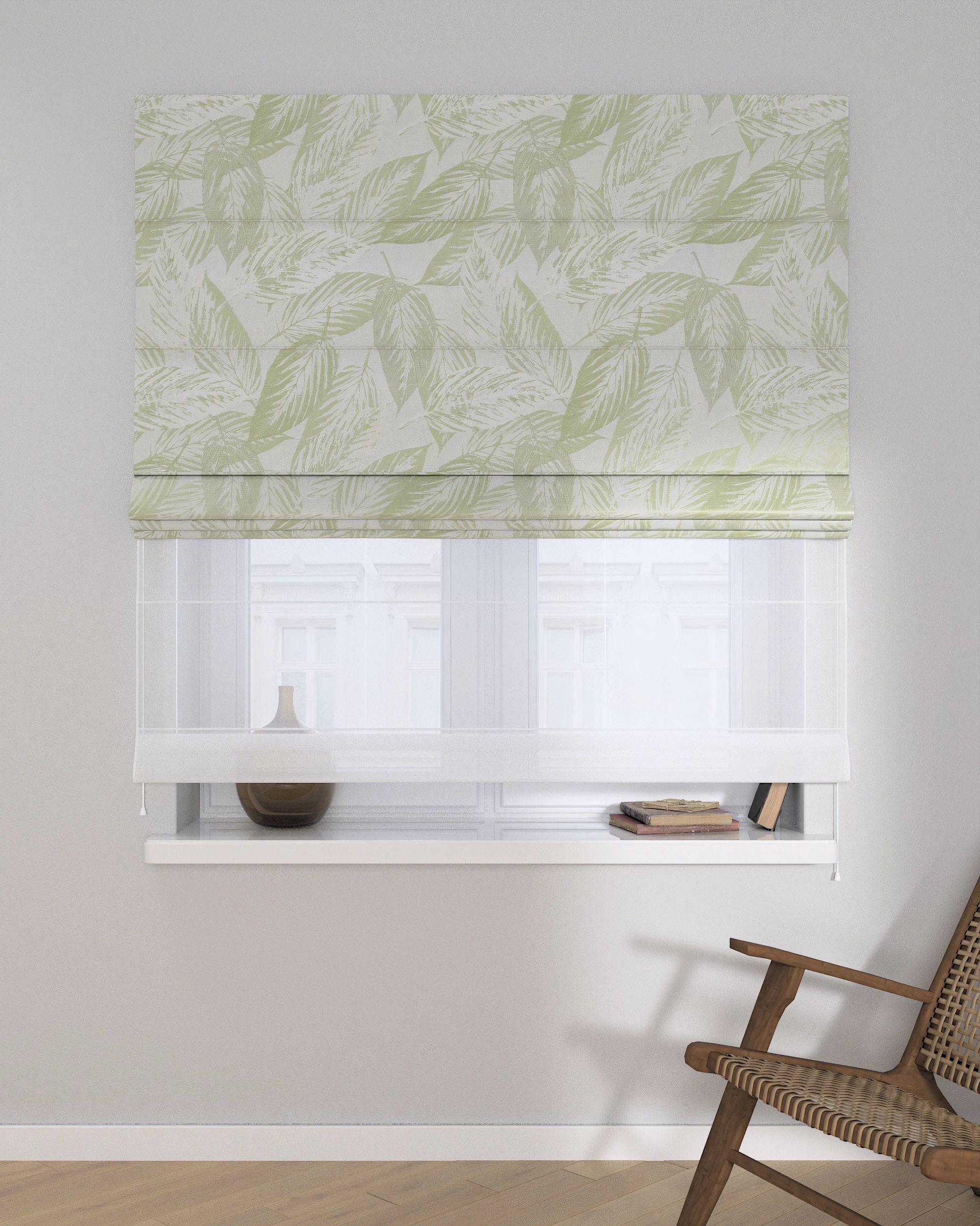 Store romain Duo couleur vert tissu brillant, tresse, à motifs (hover)