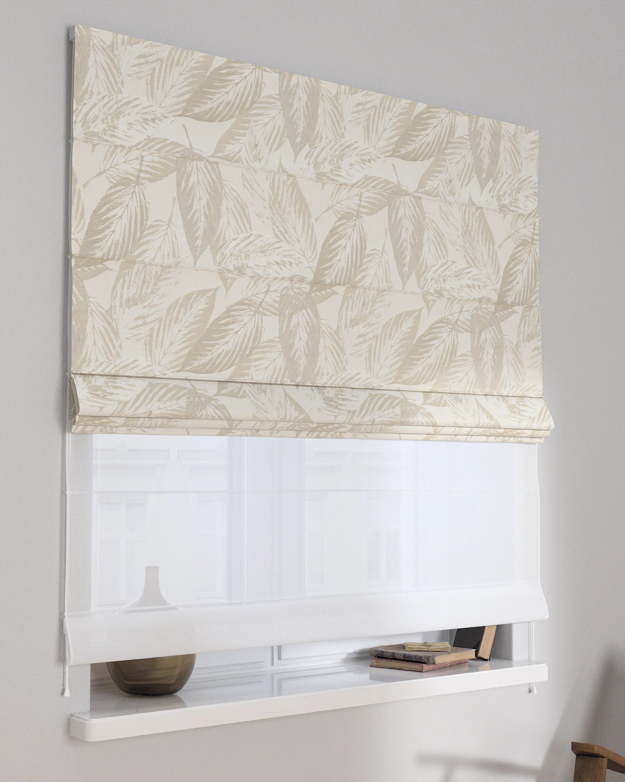 Store romain Duo couleur vert tissu brillant, tresse, à motifs