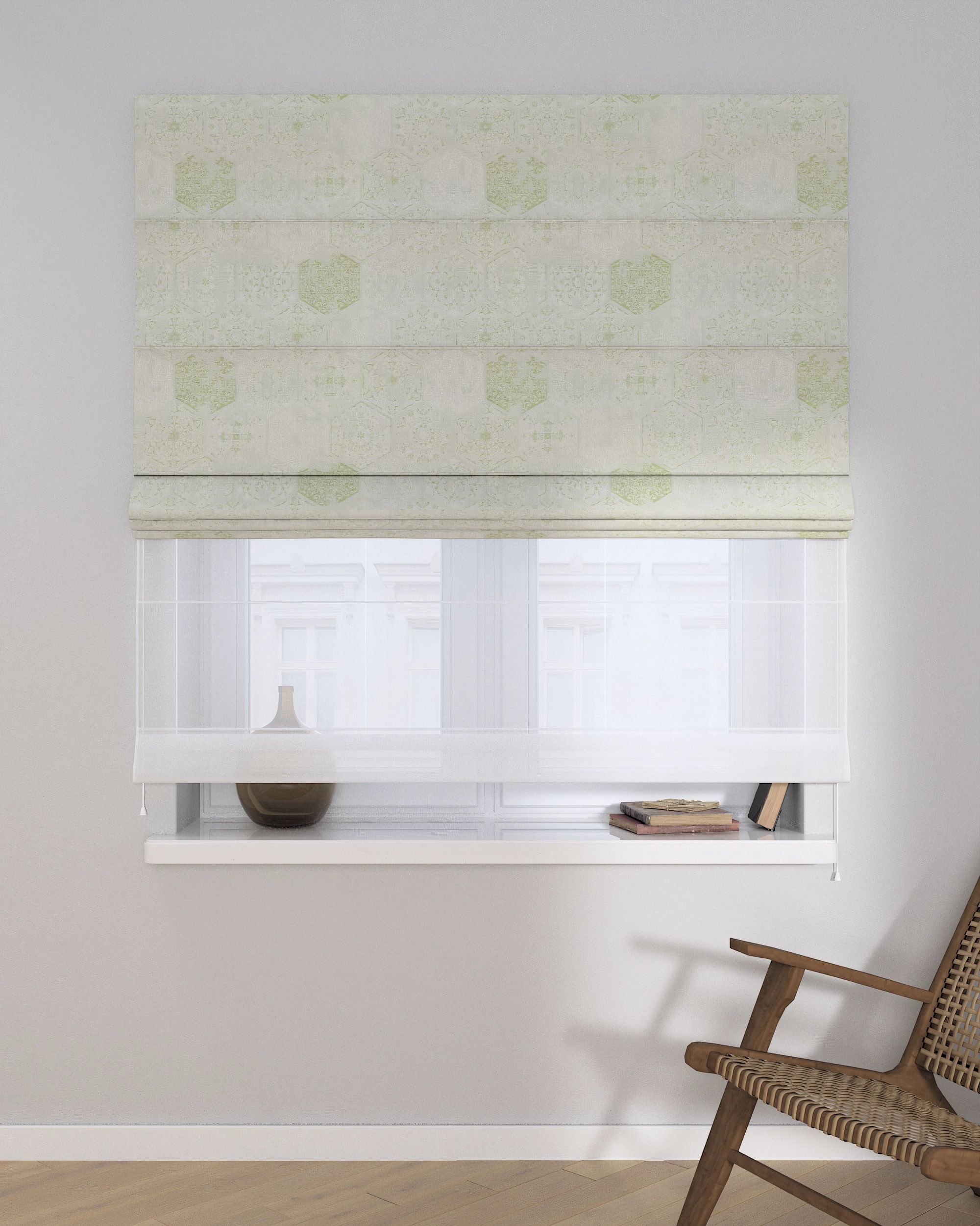 Store romain Duo couleur vert tissu brillant, tresse, à motifs (hover)