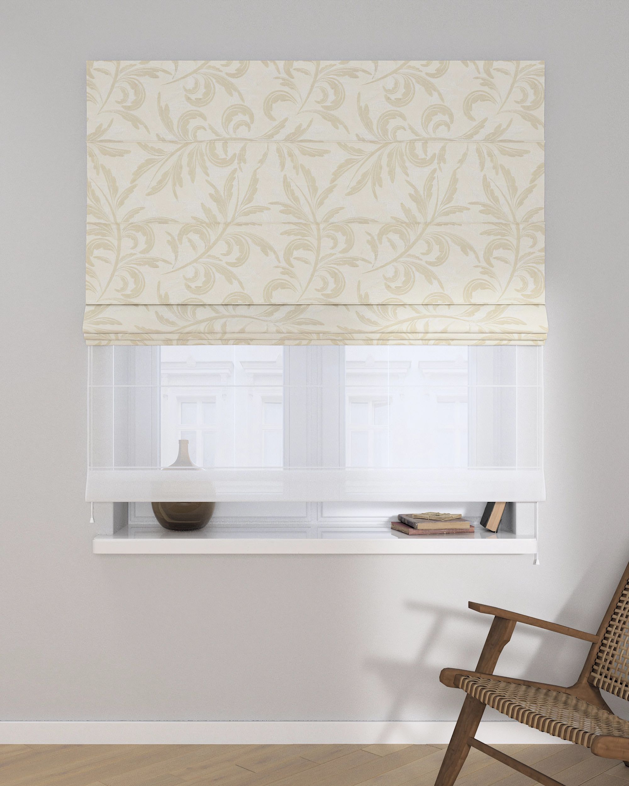 Store romain Duo couleur gris tissu brillant, tresse, à motifs (hover)