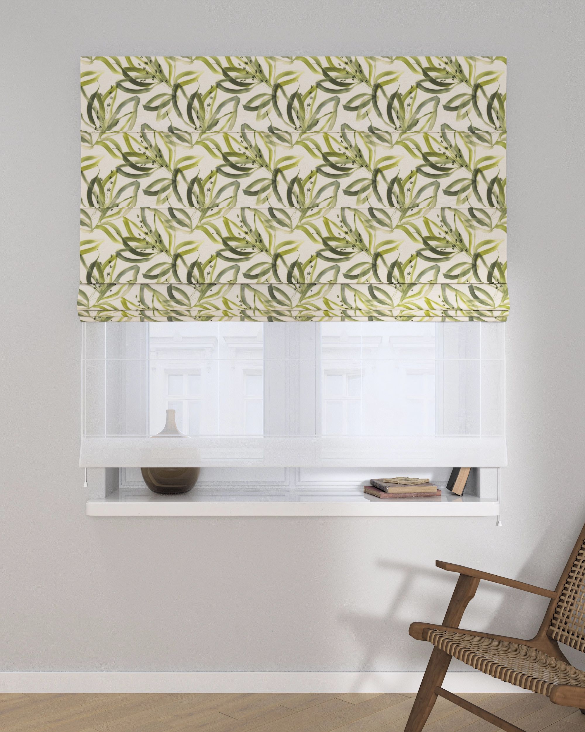 Store romain Duo couleur vert tissu à motifs (hover)