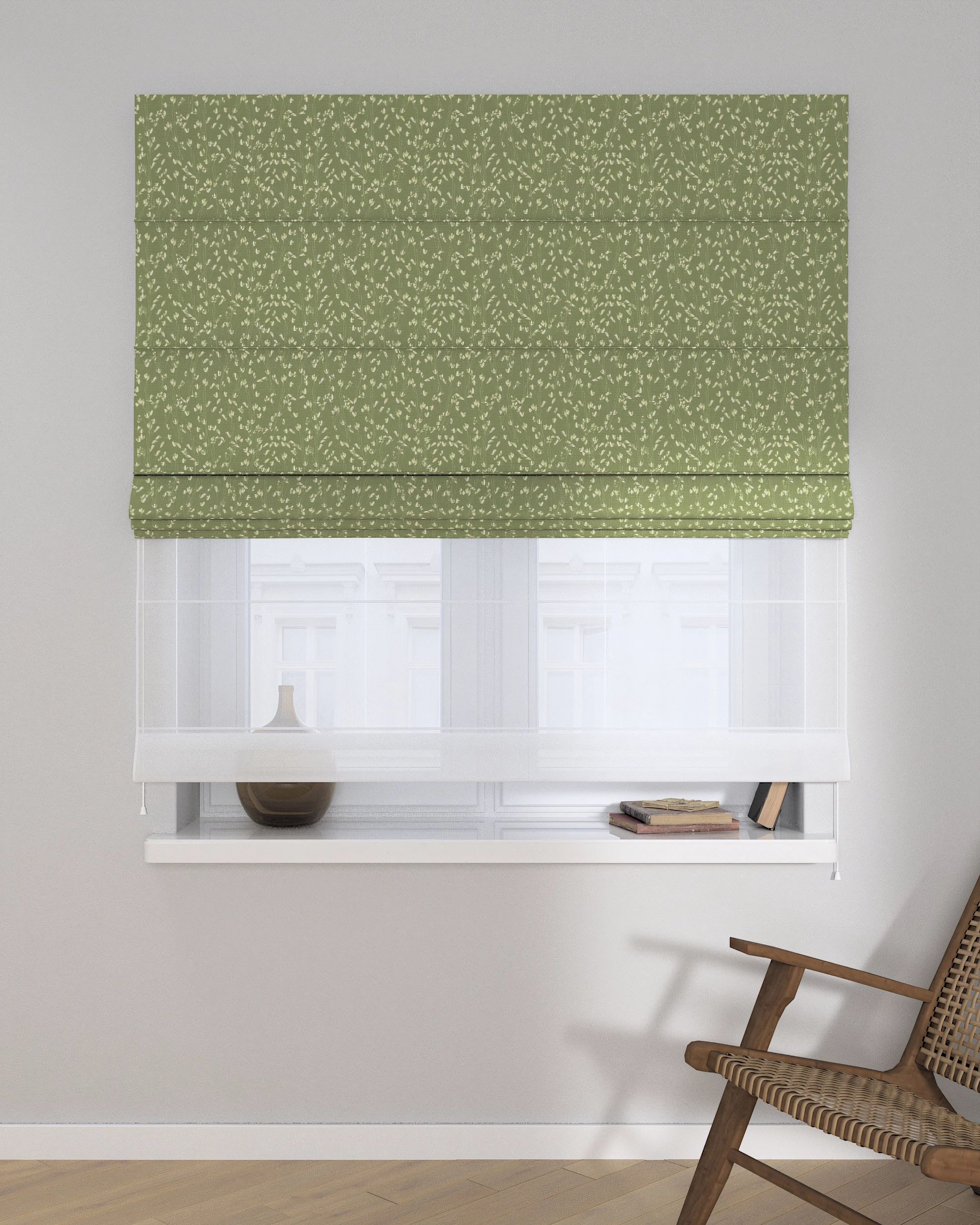 Store romain Duo couleur vert tissu à motifs (hover)