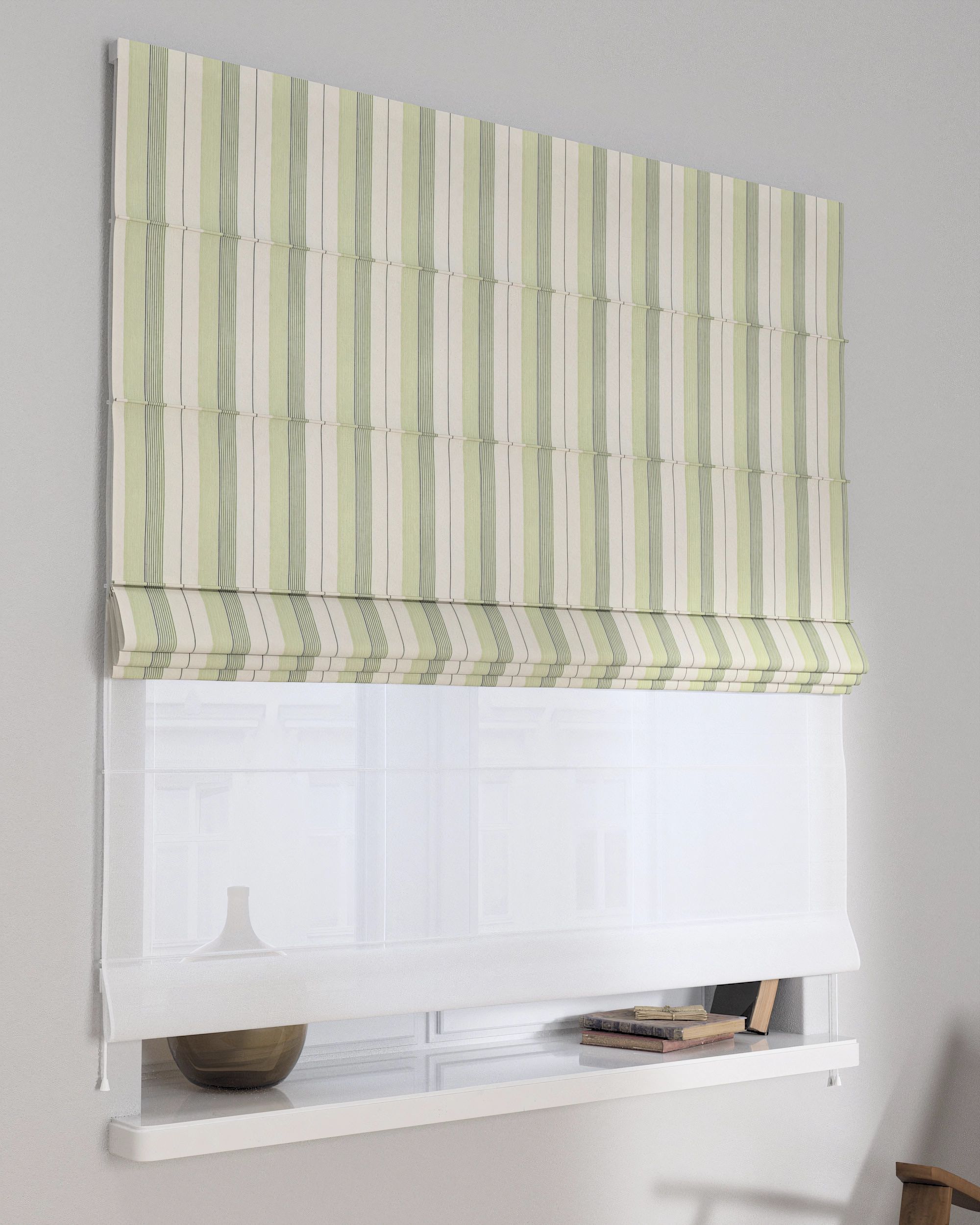 Store romain Duo couleur vert tissu tresse, à motifs