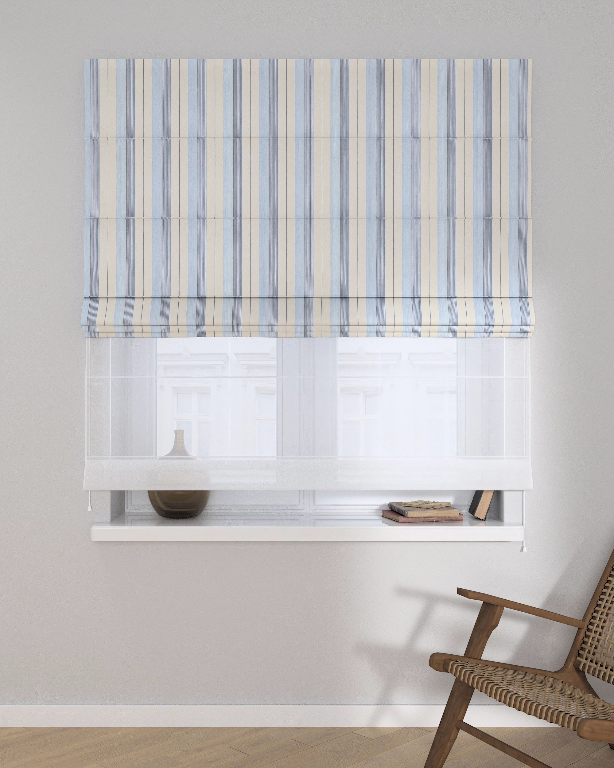 Store romain Duo couleur bleu tissu tresse, à motifs (hover)