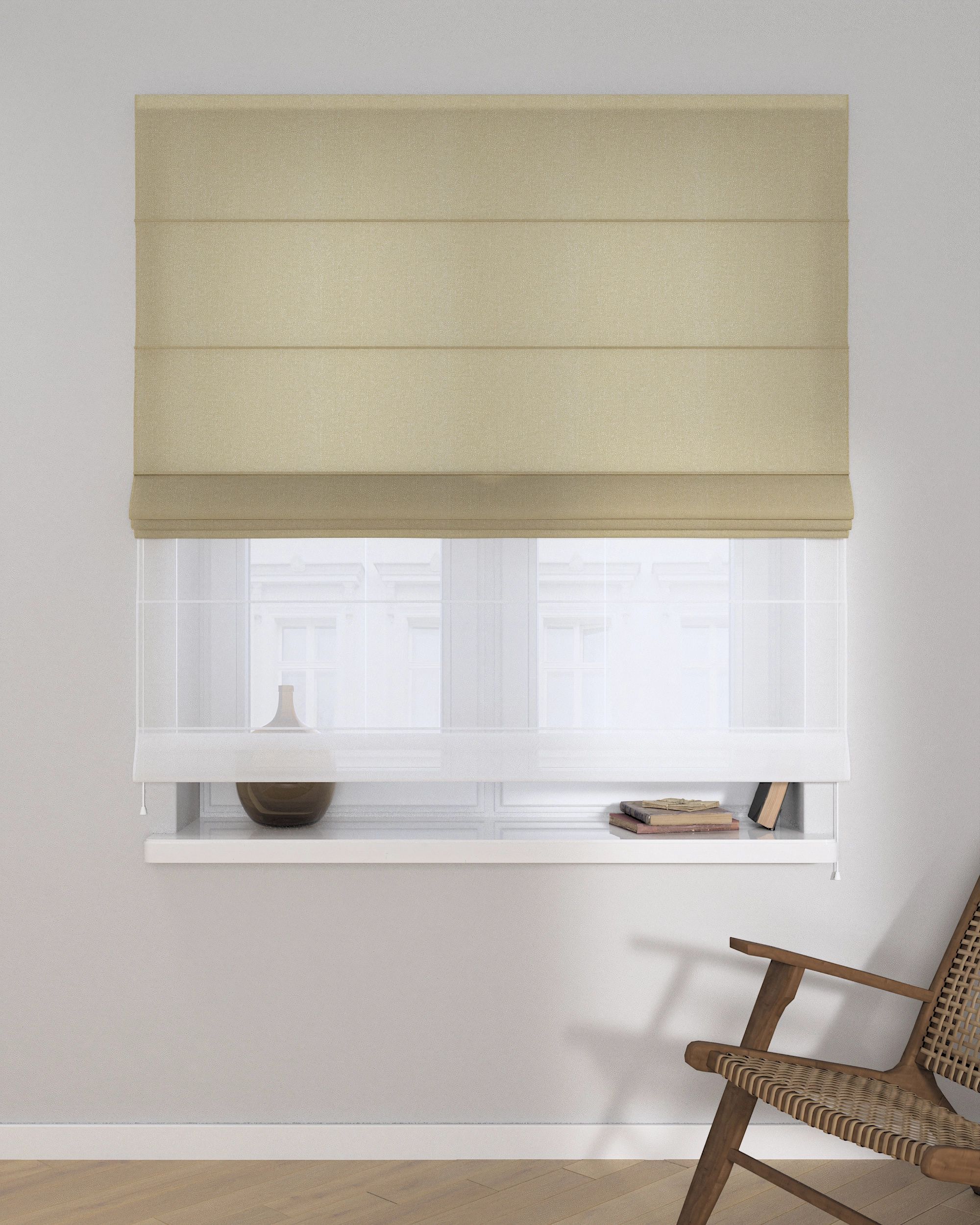 Store romain Duo couleur beige tissu semi-transparent, brillant, tresse