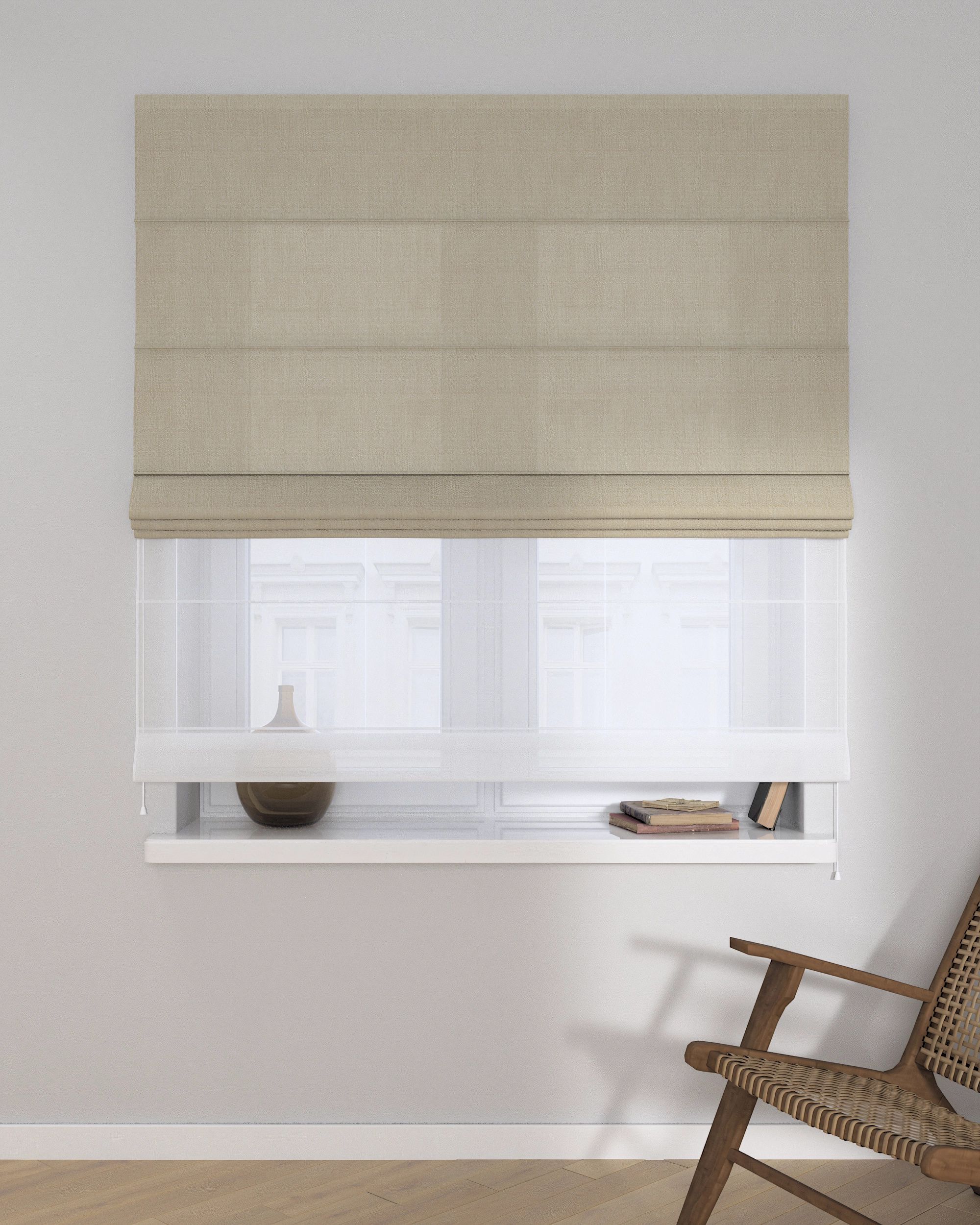 Store romain Duo couleur beige tissu semi-transparent, brillant, tresse