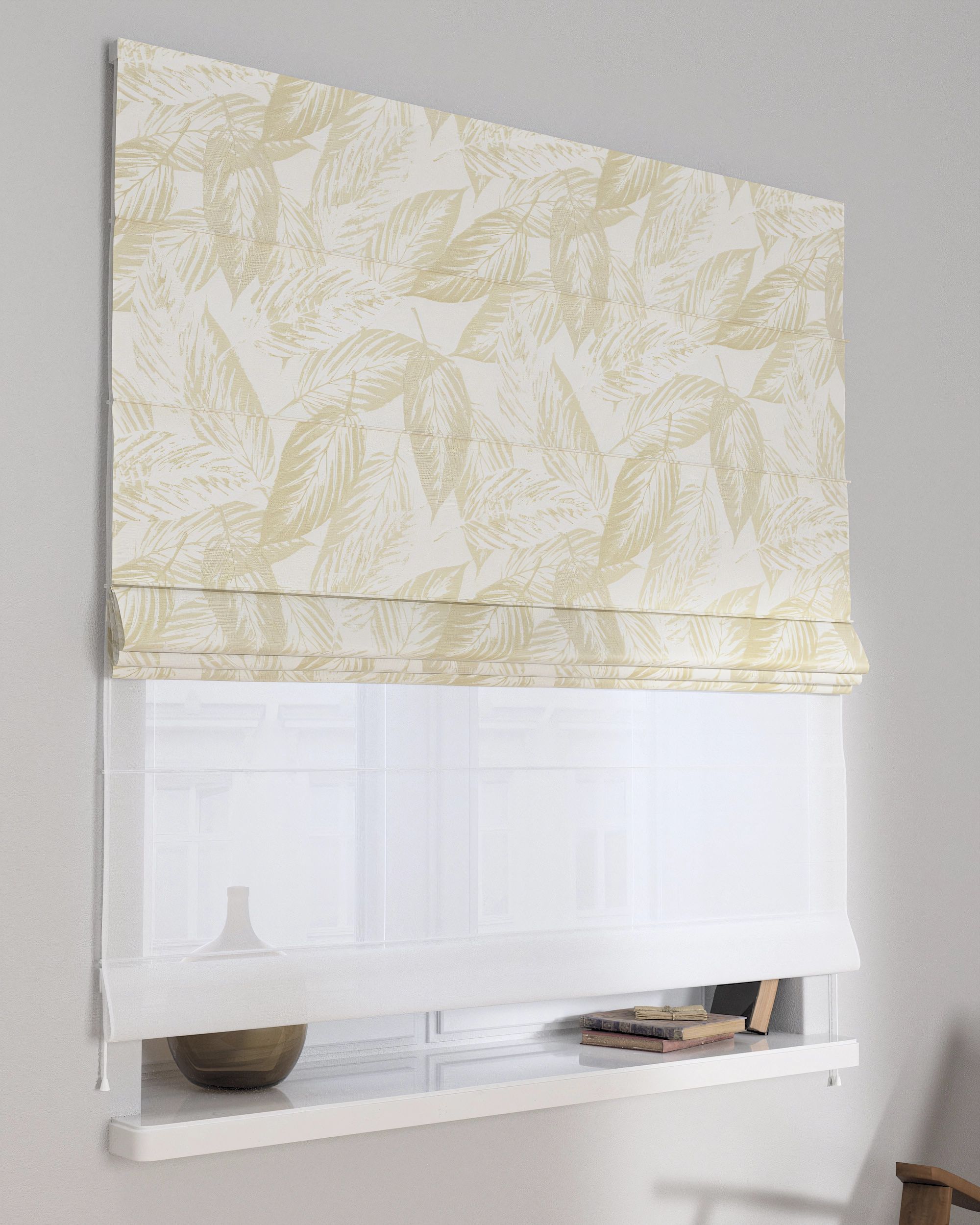 Store romain Duo couleur crème tissu brillant, tresse, à motifs
