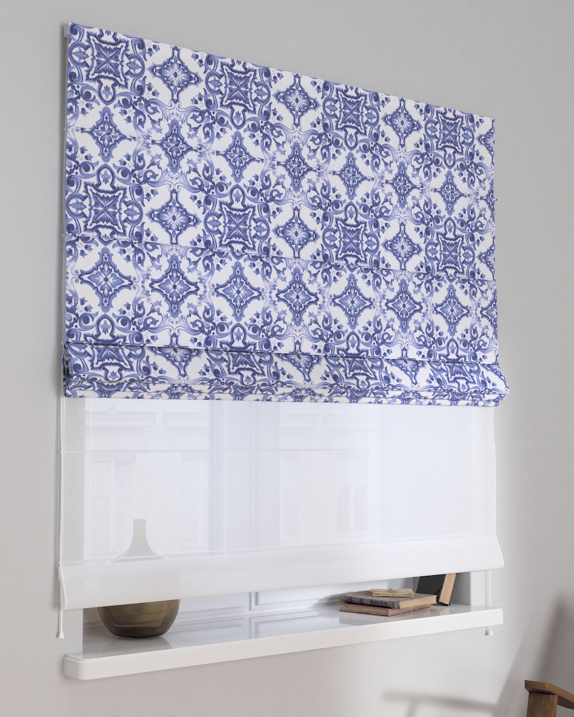 Store romain Duo couleur bleu tissu à motifs