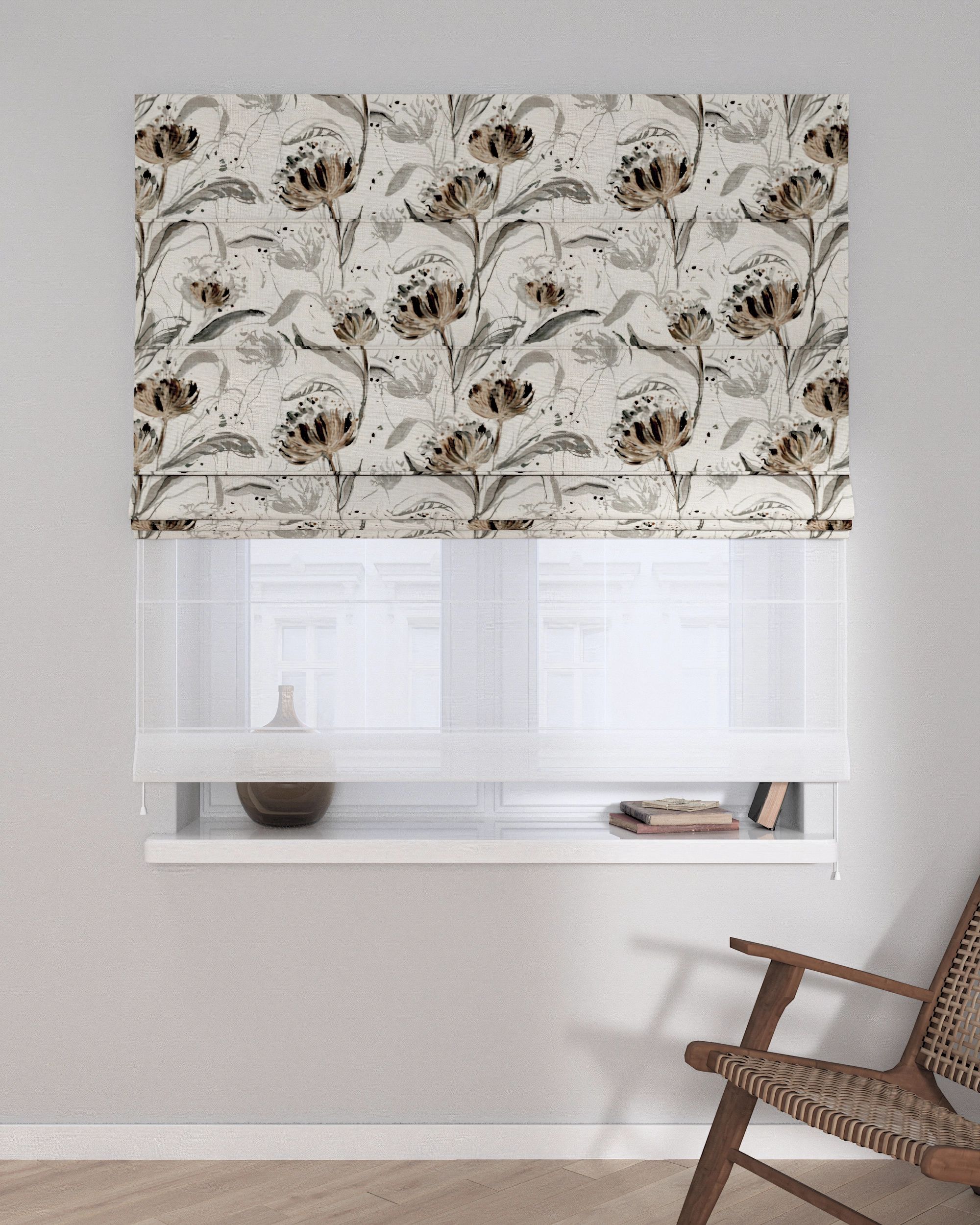Store romain Duo couleur gris tissu tresse, à motifs (hover)