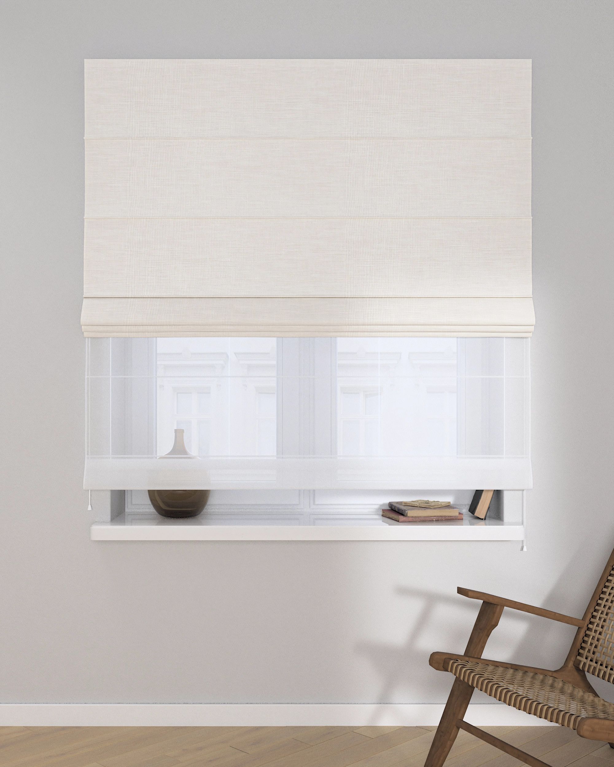 Store romain Duo couleur blanc tissu tresse (hover)