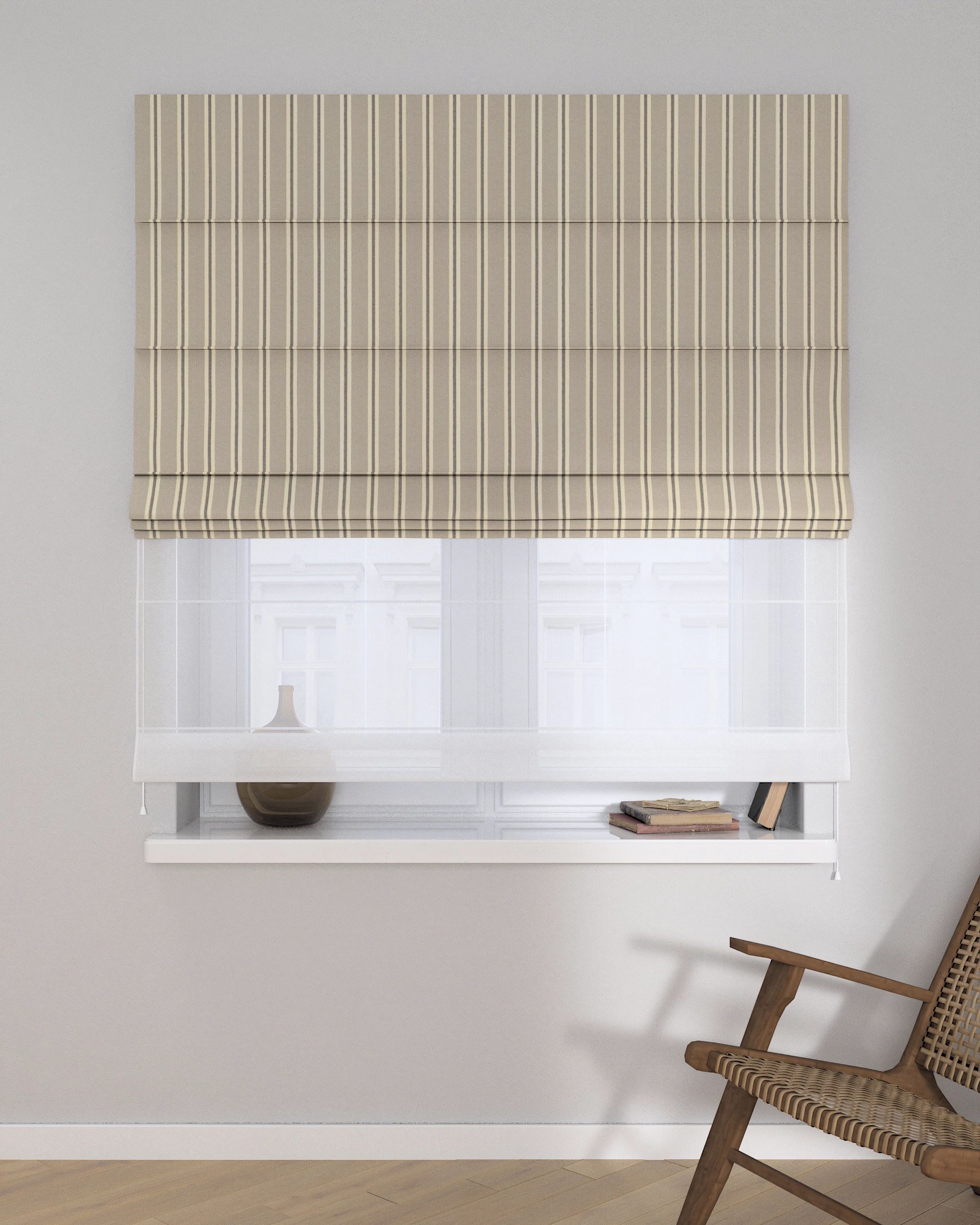 Store romain Duo couleur beige tissu tresse, à motifs (hover)