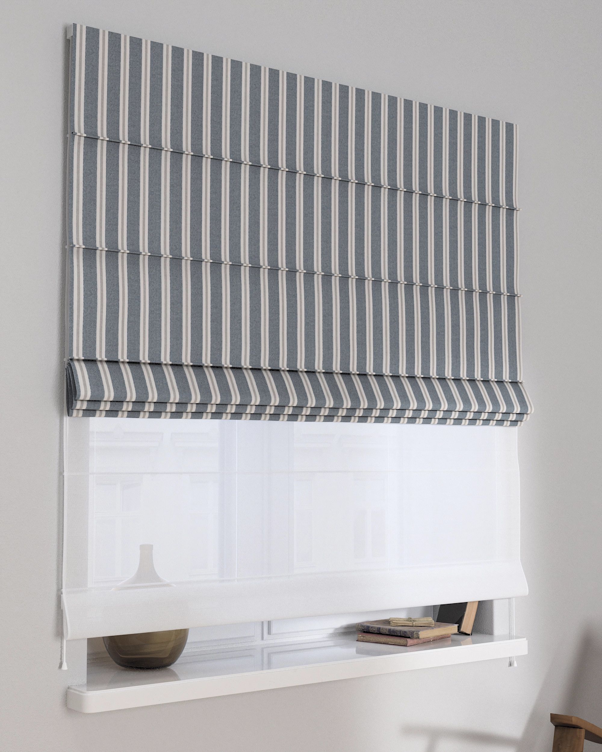 Store romain Duo couleur bleu tissu tresse, à motifs