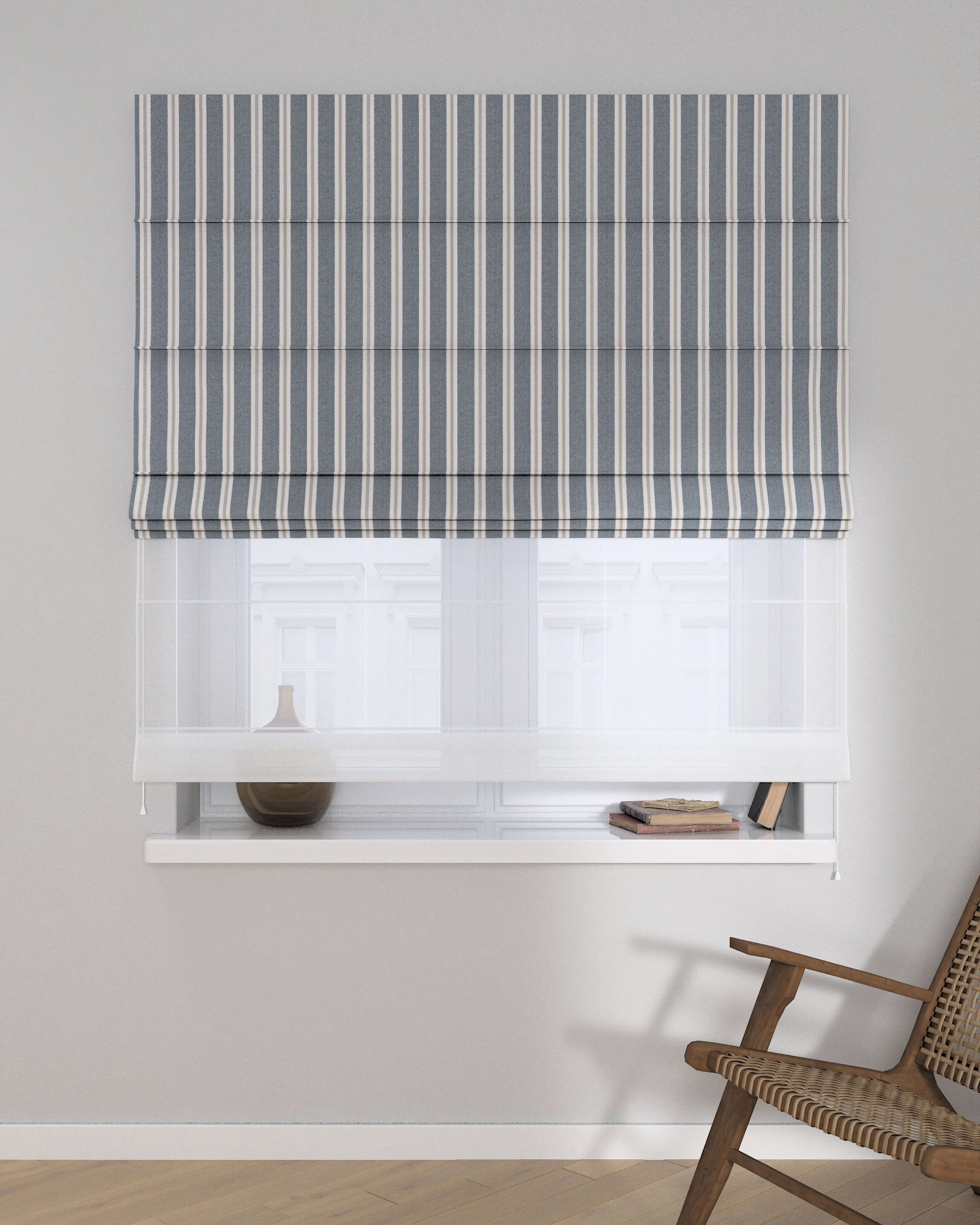 Store romain Duo couleur bleu tissu tresse, à motifs (hover)