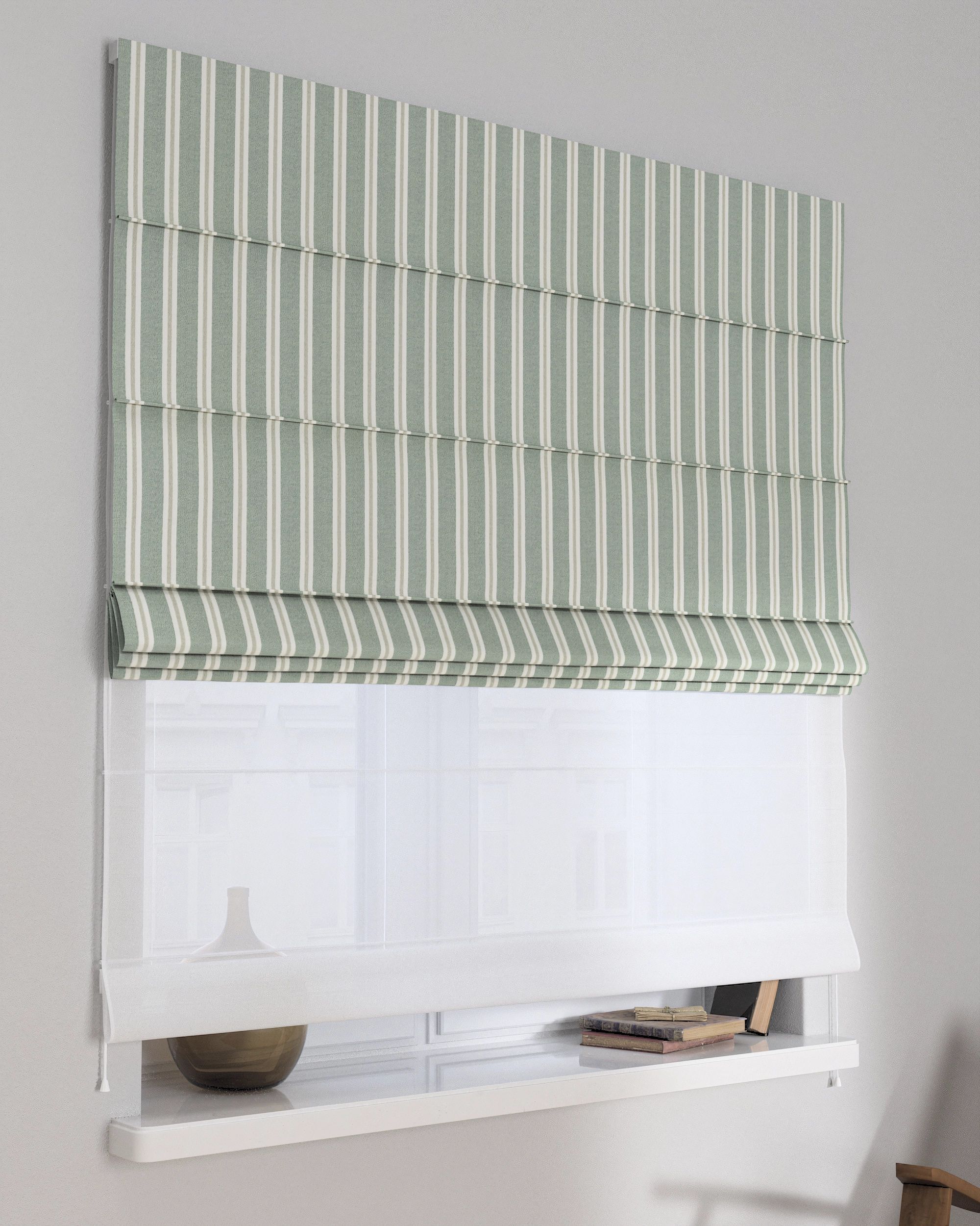 Store romain Duo couleur vert tissu tresse, à motifs