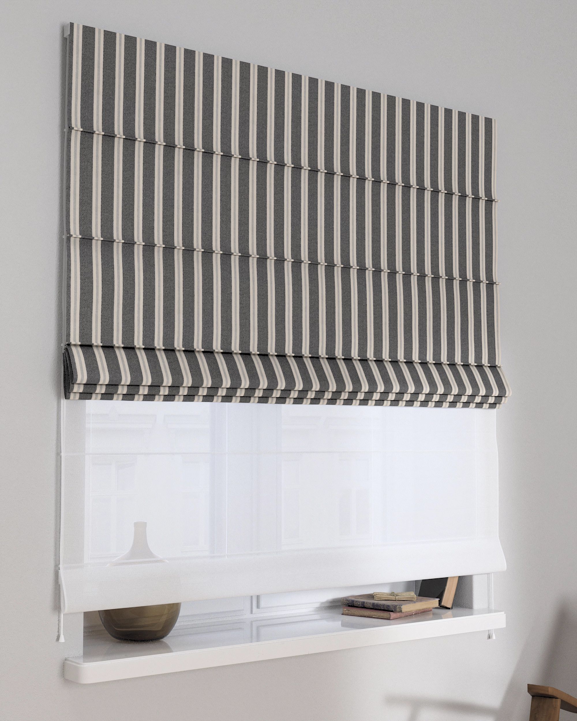 Store romain Duo couleur noir tissu tresse, à motifs