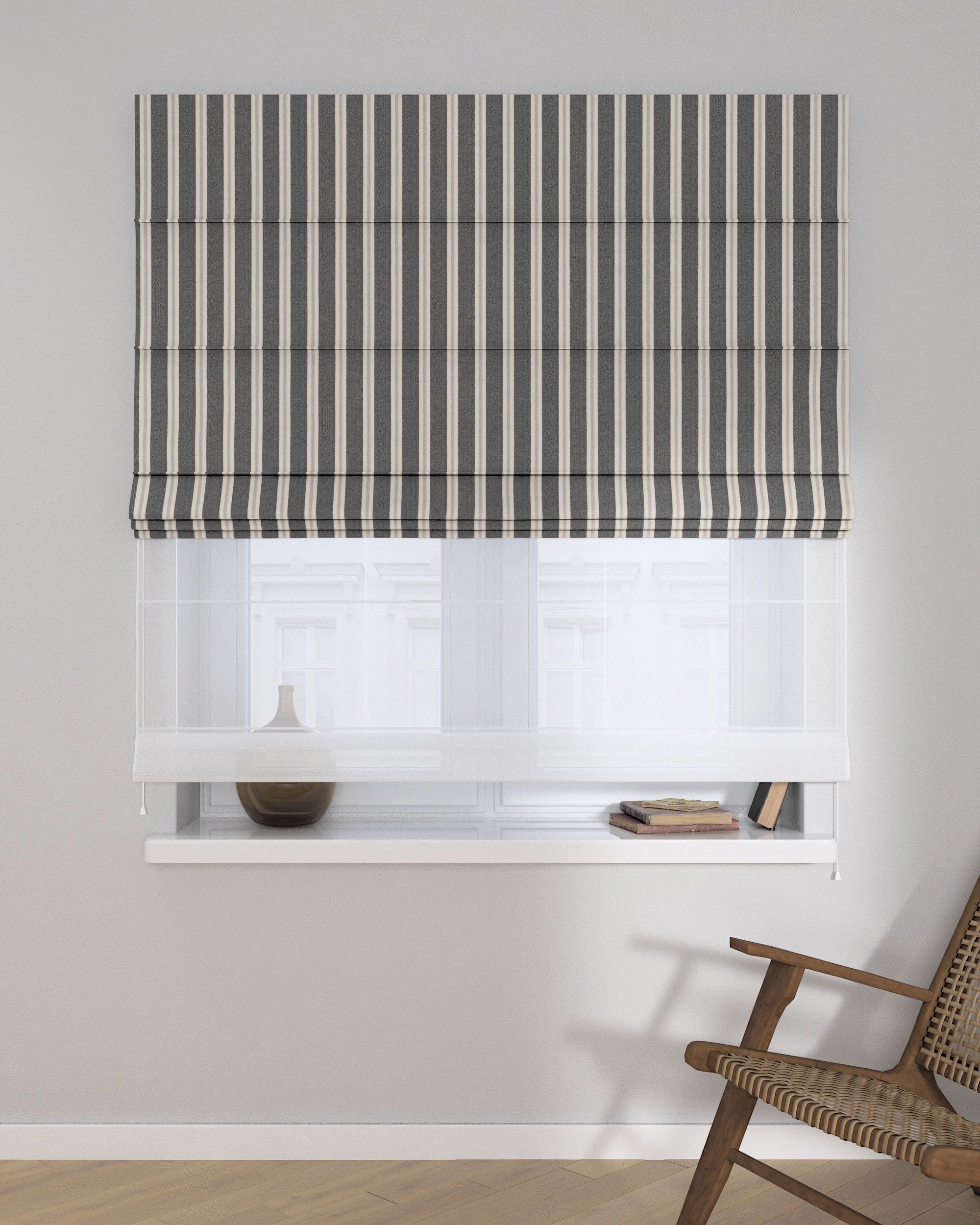 Store romain Duo couleur noir tissu tresse, à motifs (hover)