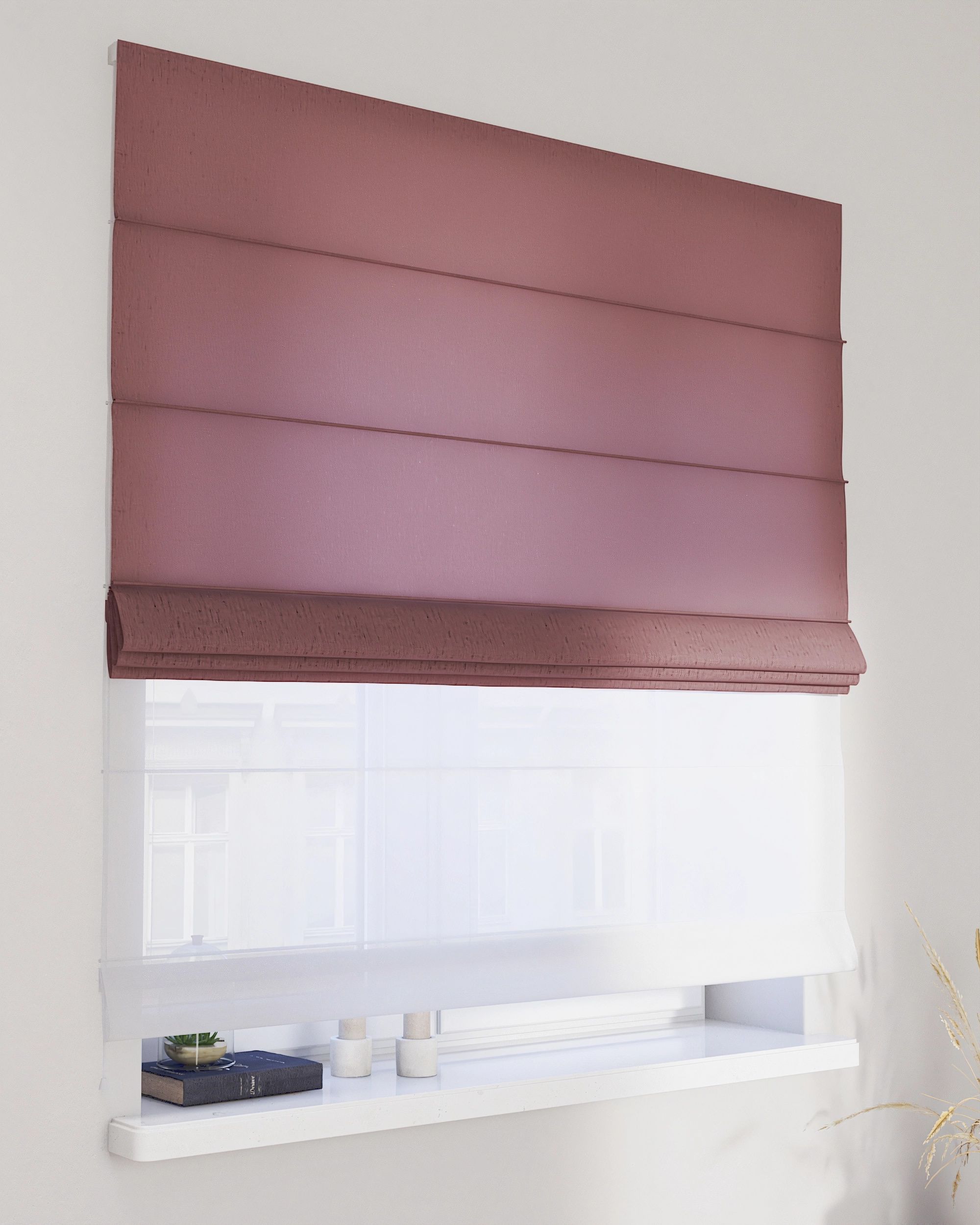 Store romain Duo couleur rose tissu semi-transparent, tresse