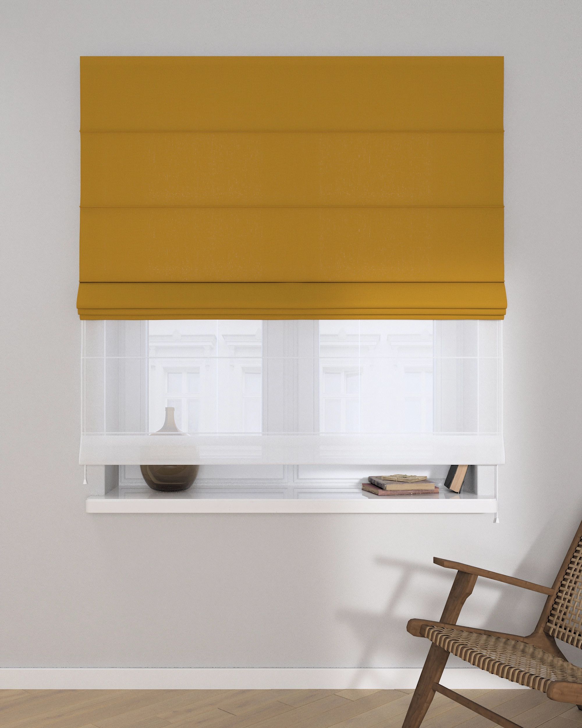 Store romain Duo couleur jaune tissu semi-transparent, tresse